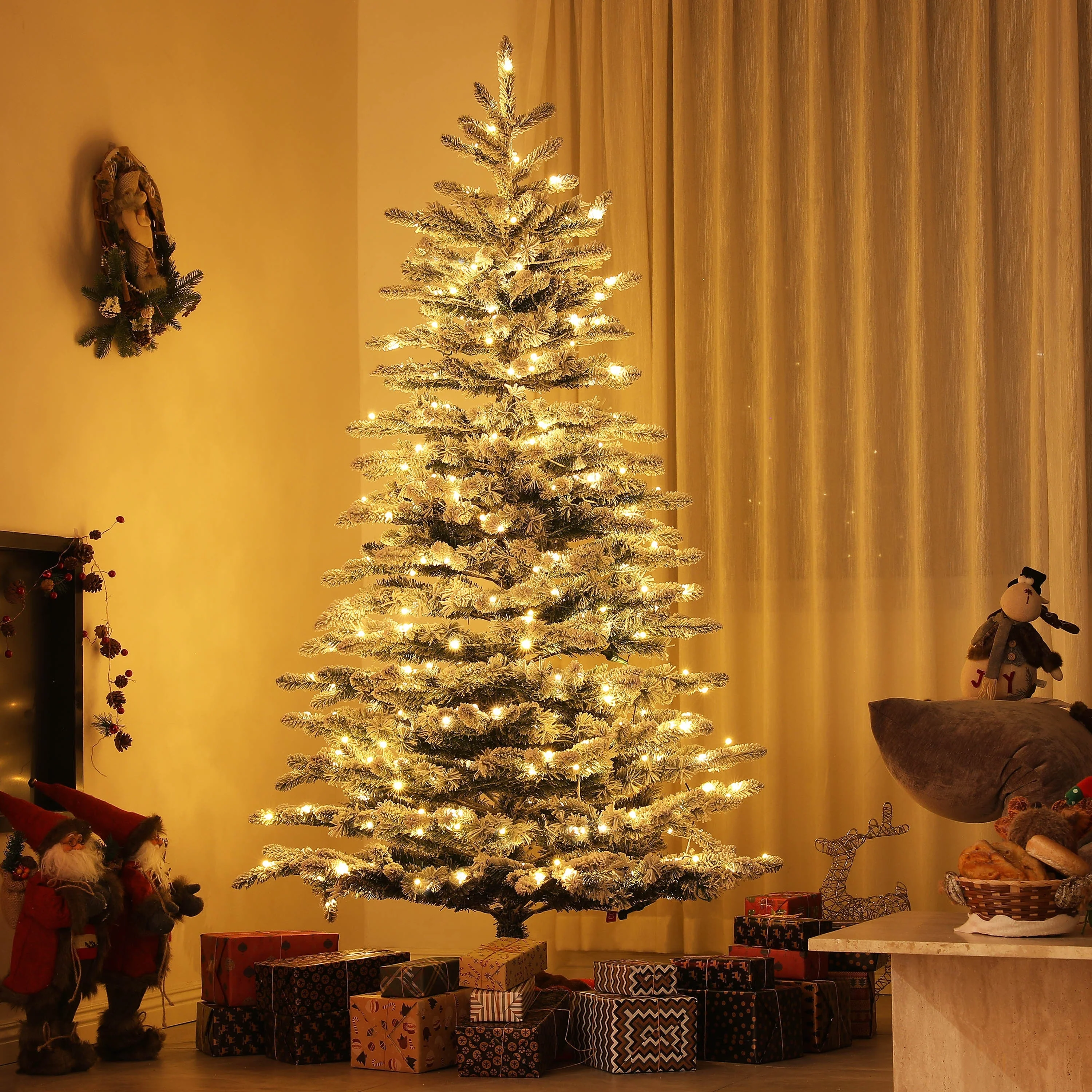 6.5 Ft Pre-Lit Snow Flocked Mountain Pine Artificial Christmas Tree - Image 9