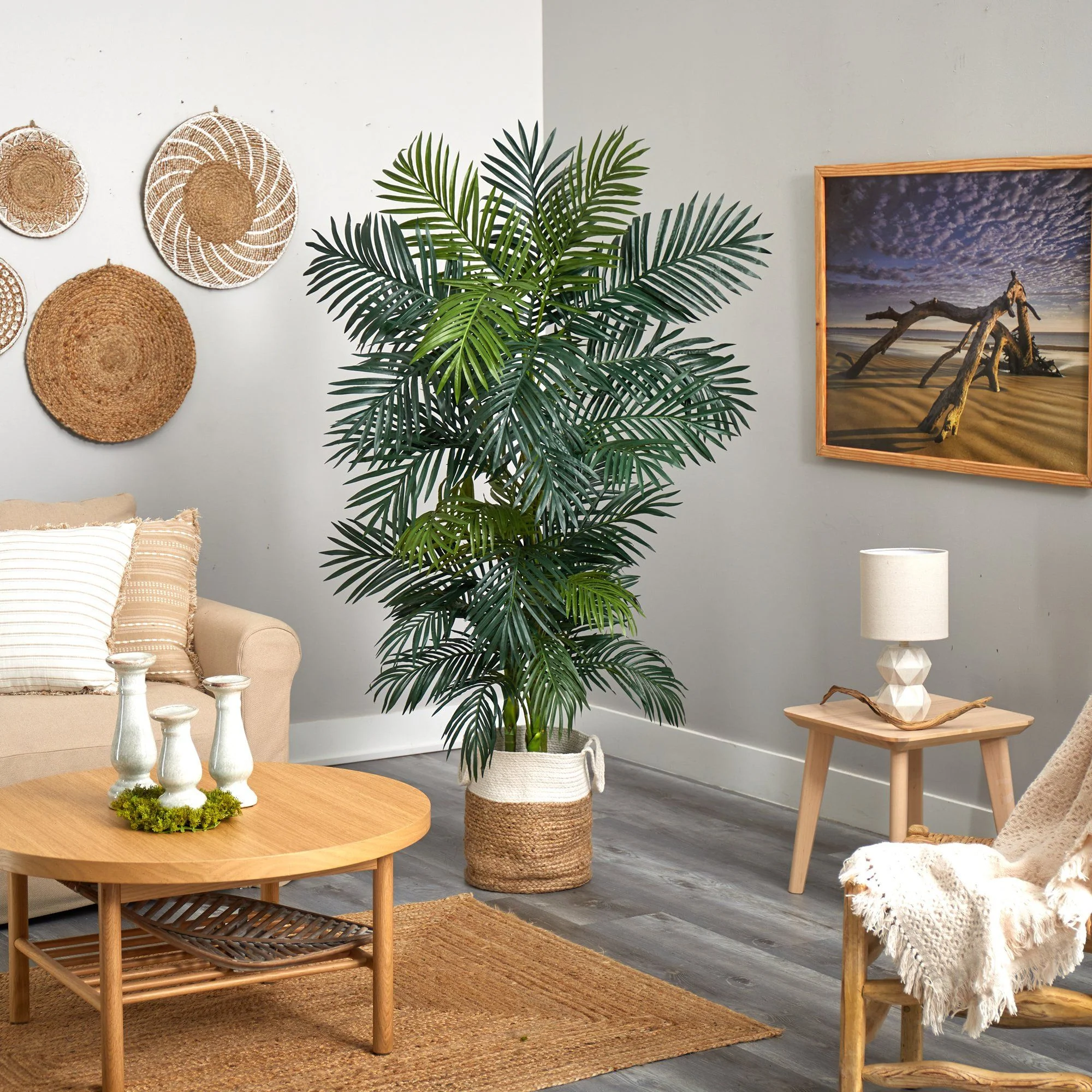 6.5' Golden Cane Artificial Palm Tree in Handmade Natural Jute and Cotton Planter - Image 4