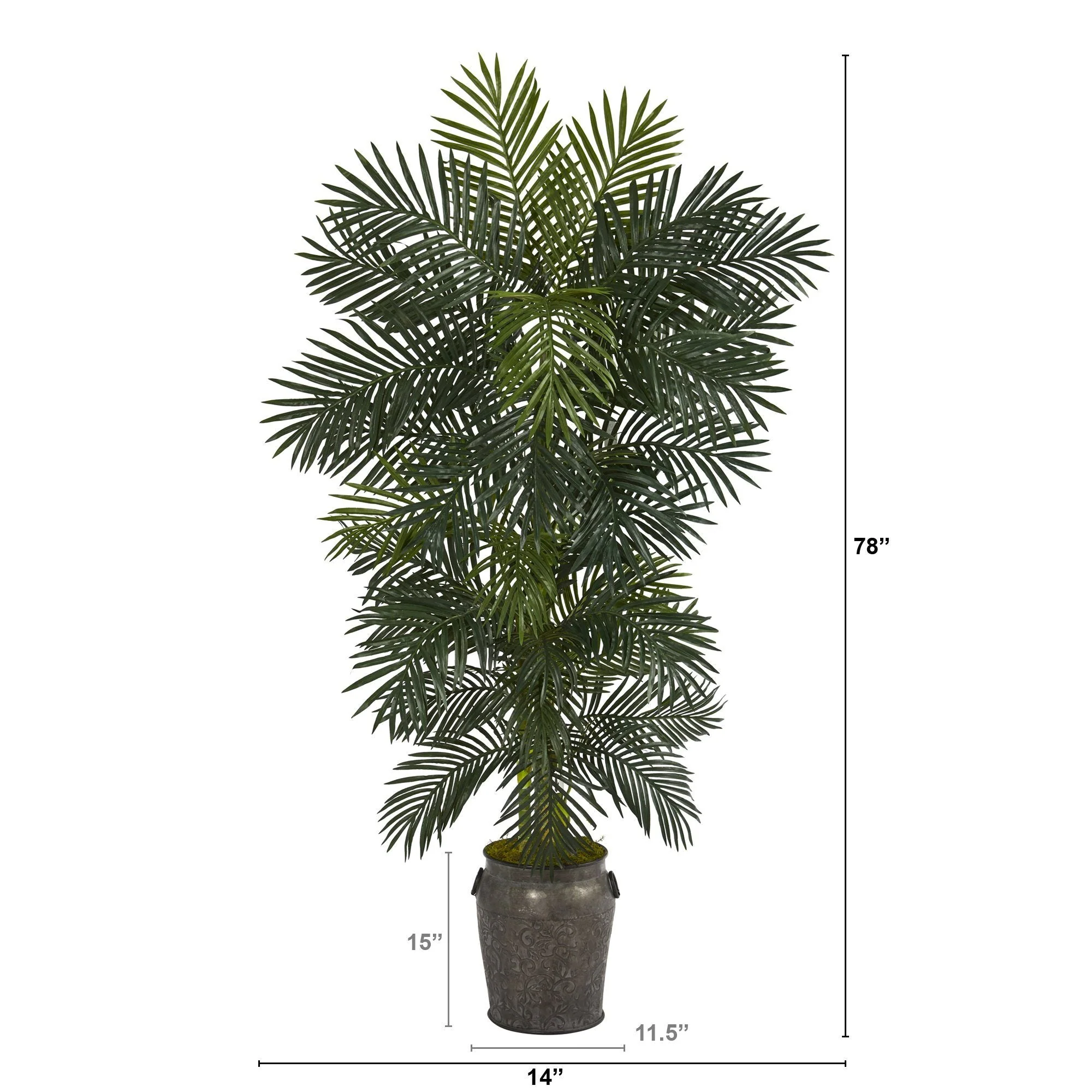 6.5’ Golden Cane Artificial Palm Tree in Metal Planter - Image 2