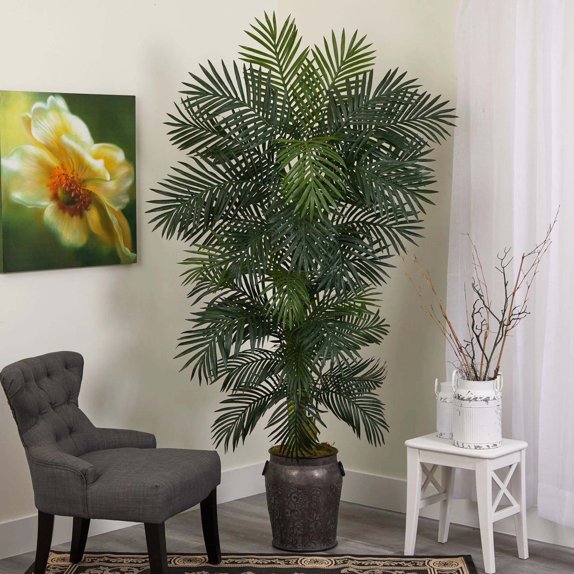 6.5’ Golden Cane Artificial Palm Tree in Metal Planter - Image 3