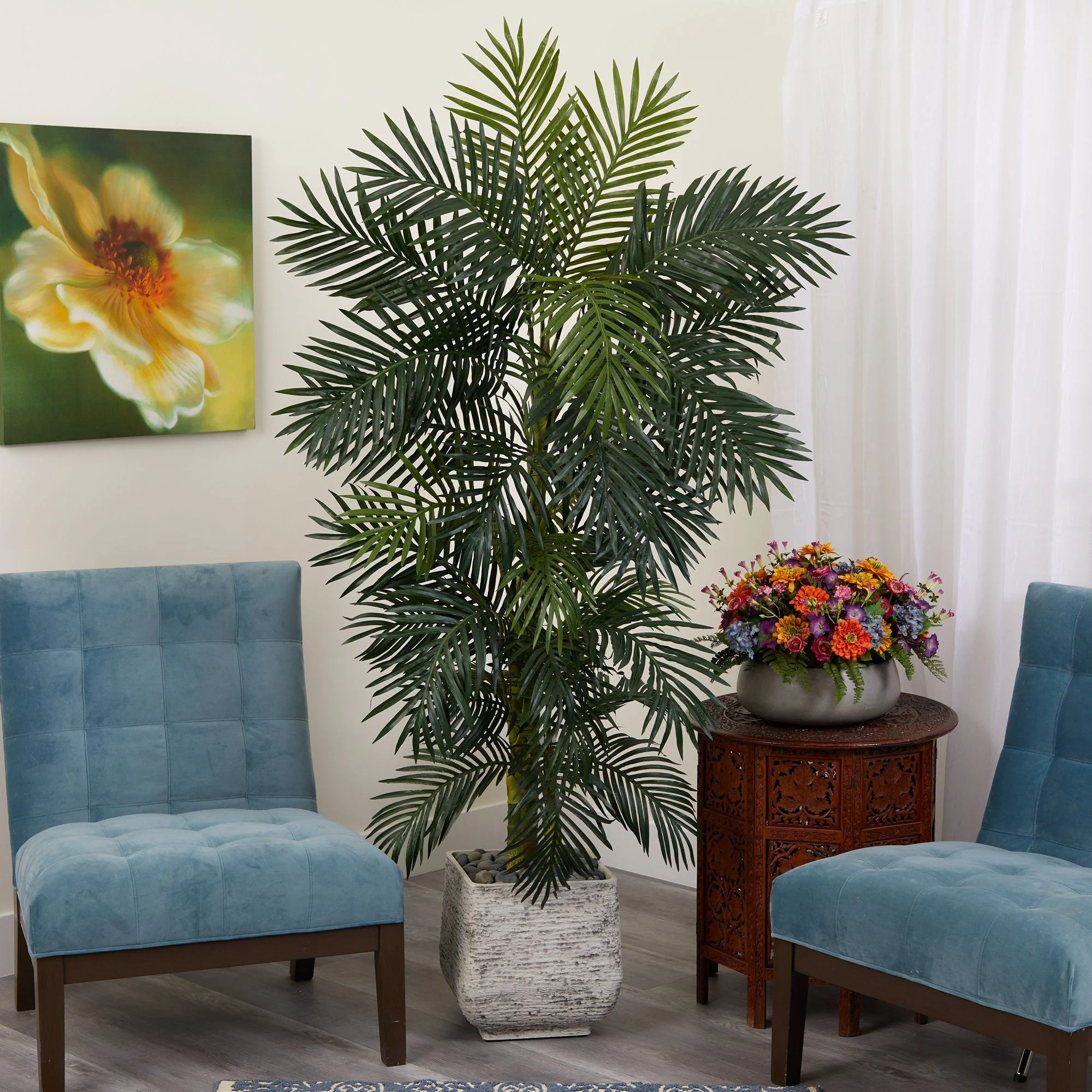 6.5’ Golden Cane Artificial Palm Tree in White Planter - Image 3