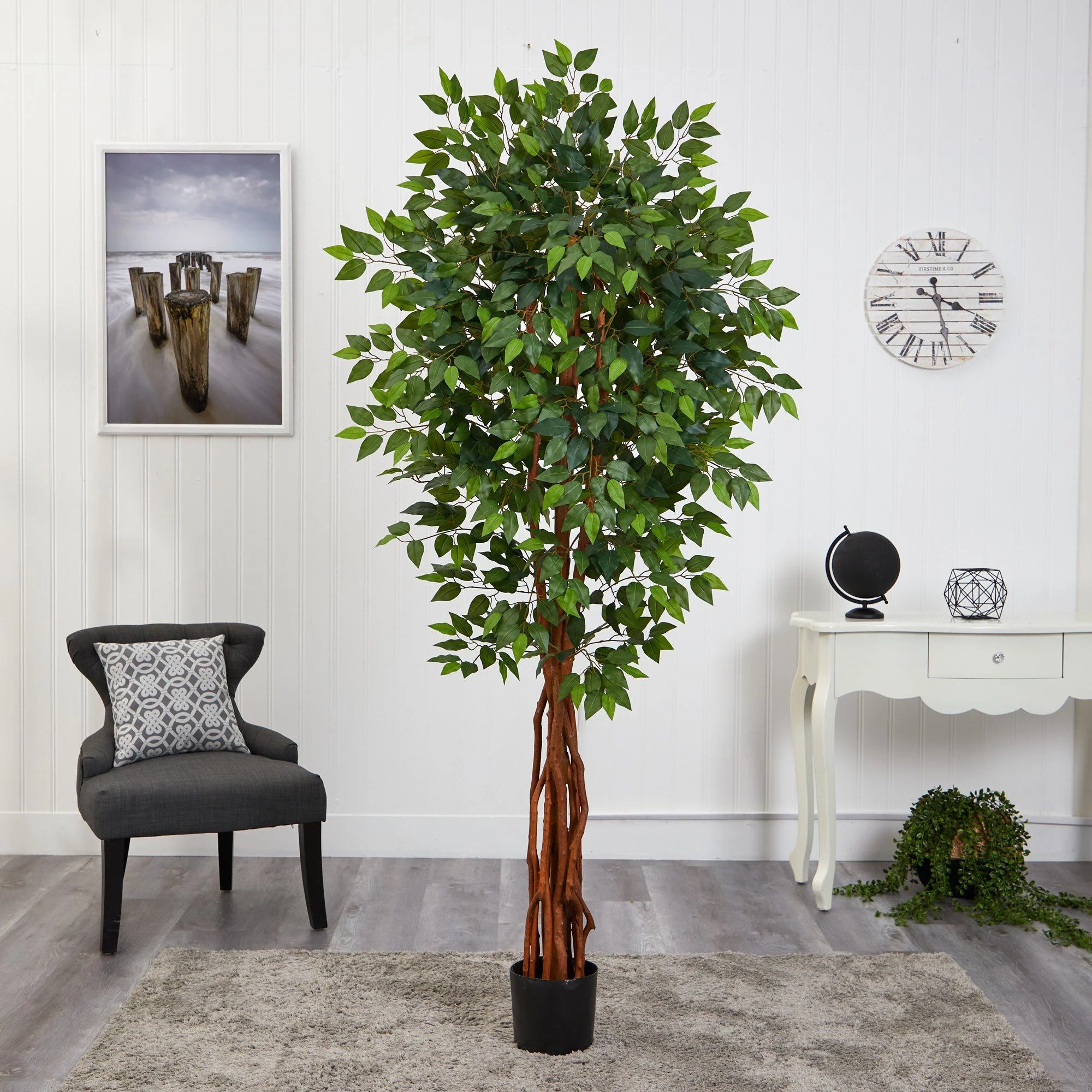 6.5’ Super Deluxe Ficus Artificial Tree with Natural Trunk - Image 3