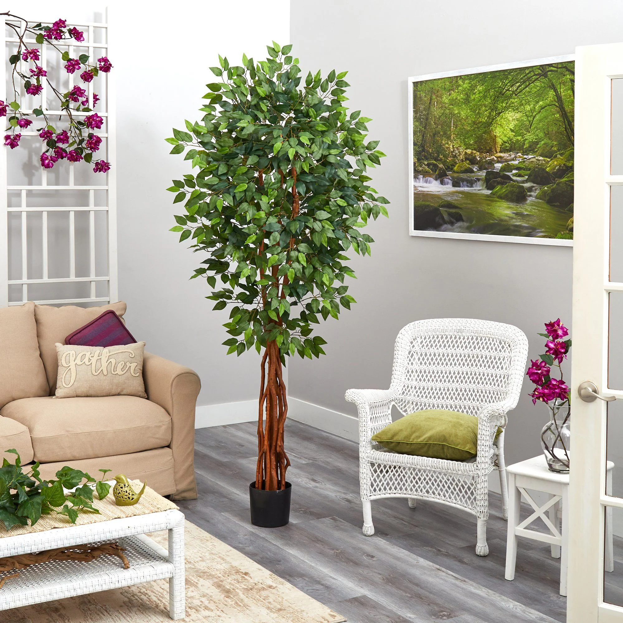 6.5’ Super Deluxe Ficus Artificial Tree with Natural Trunk - Image 4