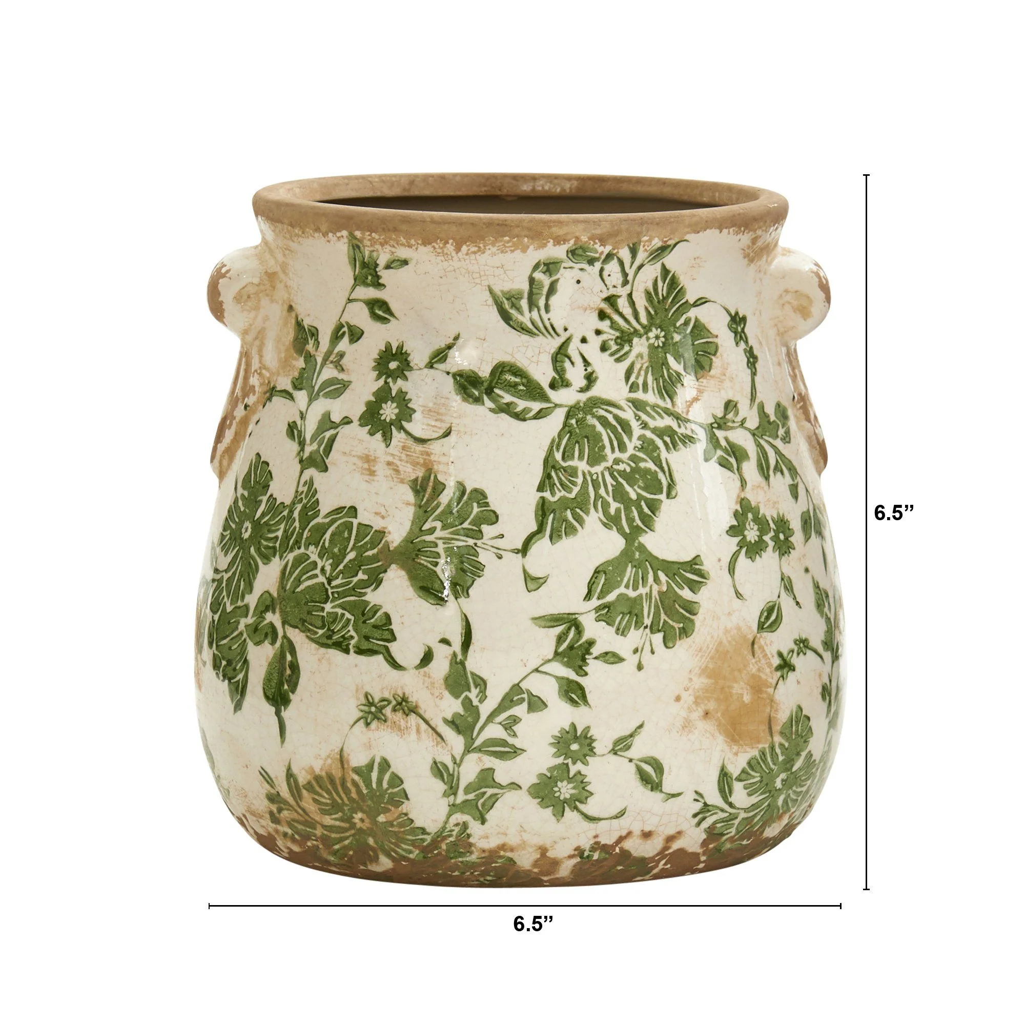 6.5” Tuscan Ceramic Green Scroll Planter - Image 3