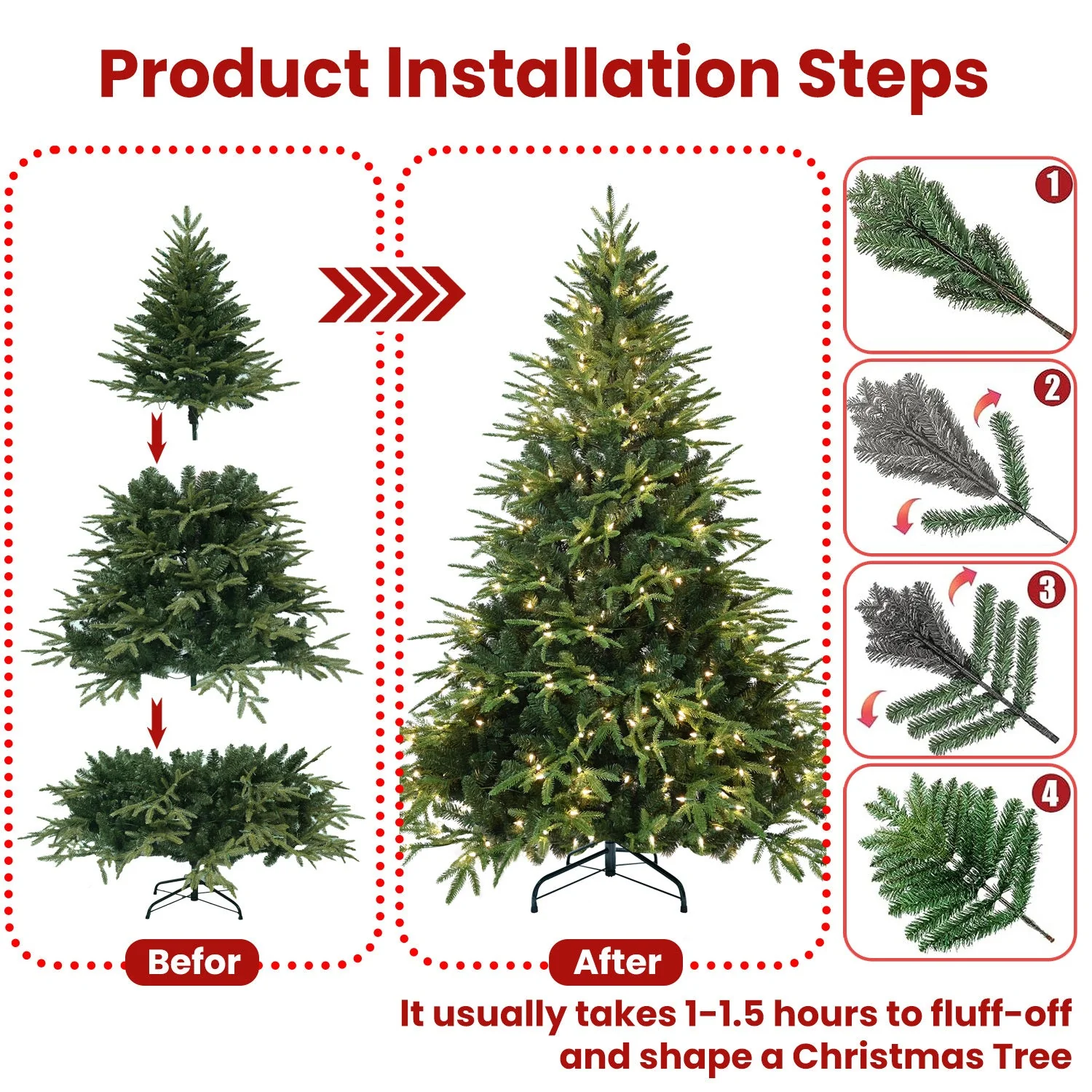 6.5ft Pre-Lit Artificial Christmas Tree with 450 Warm White Incandescent Lights - Image 4