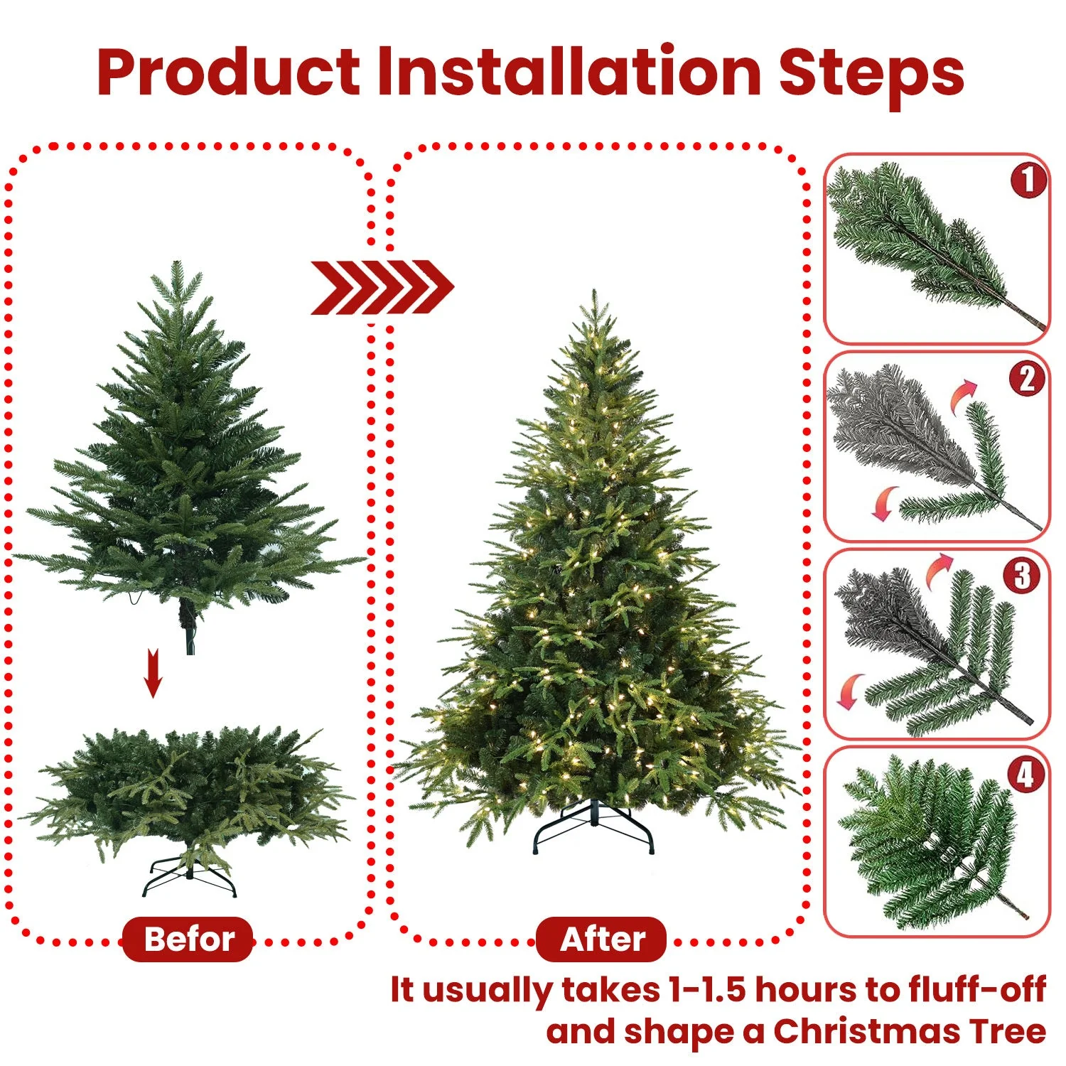 6.5ft Pre-Lit Artificial Christmas Tree with 450 Warm White Incandescent Lights - Image 5