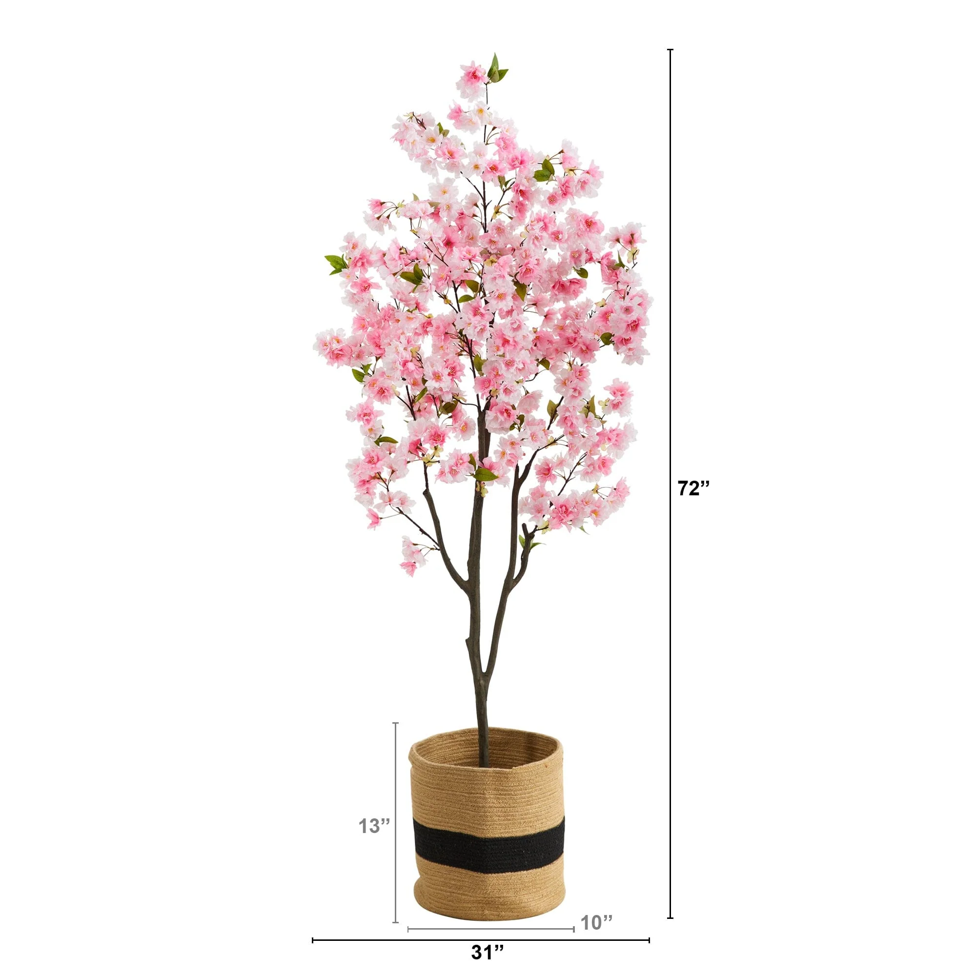 6’ Artificial Cherry Blossom Tree with Handmade Jute & Cotton Basket - Image 3