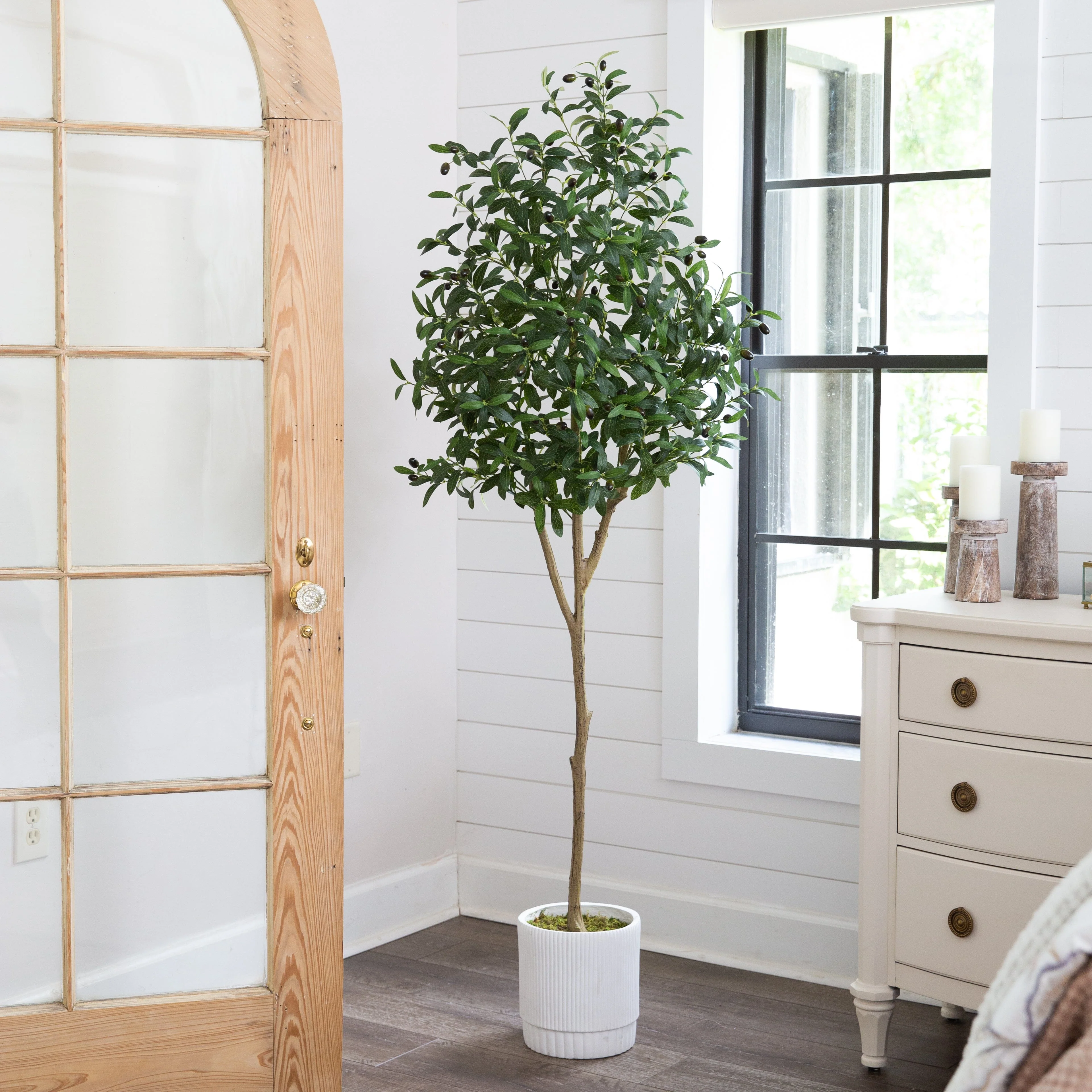 6’ Artificial Olive Tree with White Decorative Planter - Image 3