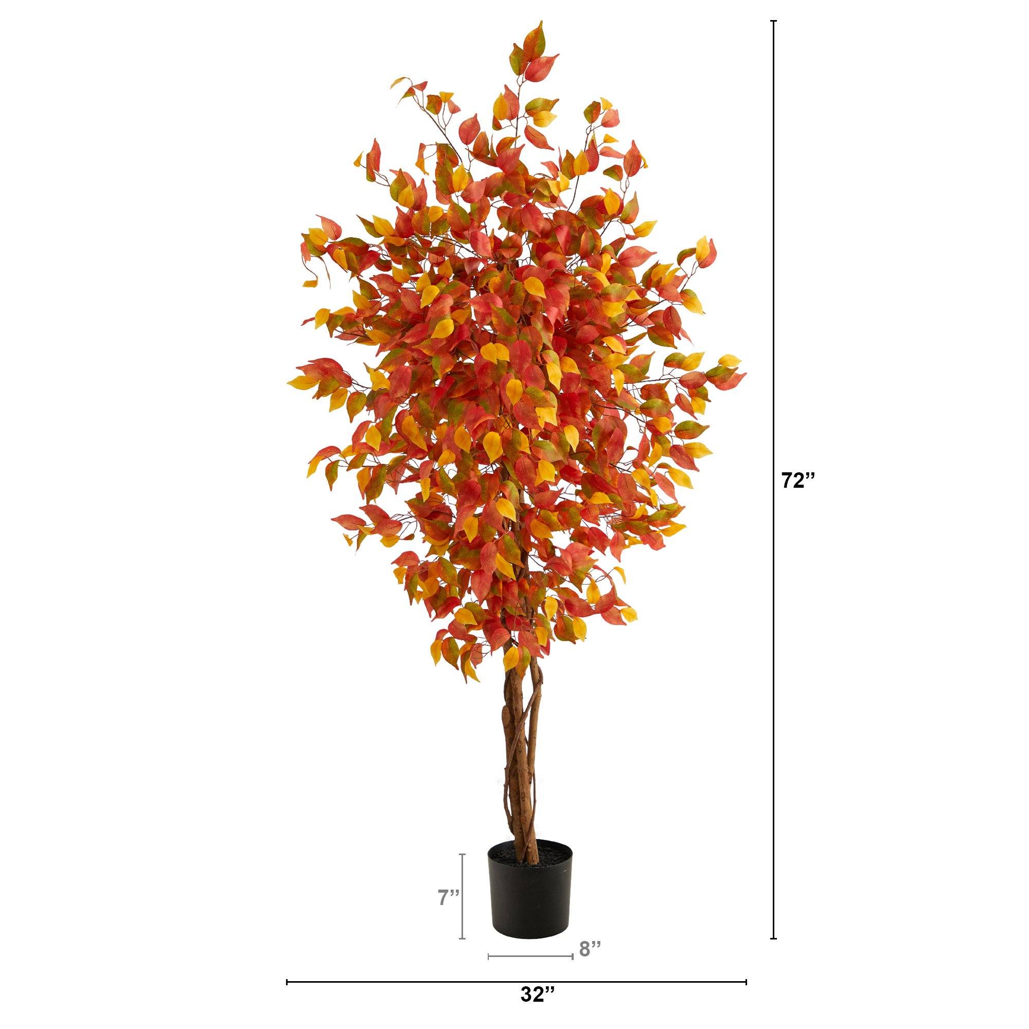 6’ Autumn Ficus Artificial Fall Tree - Image 2