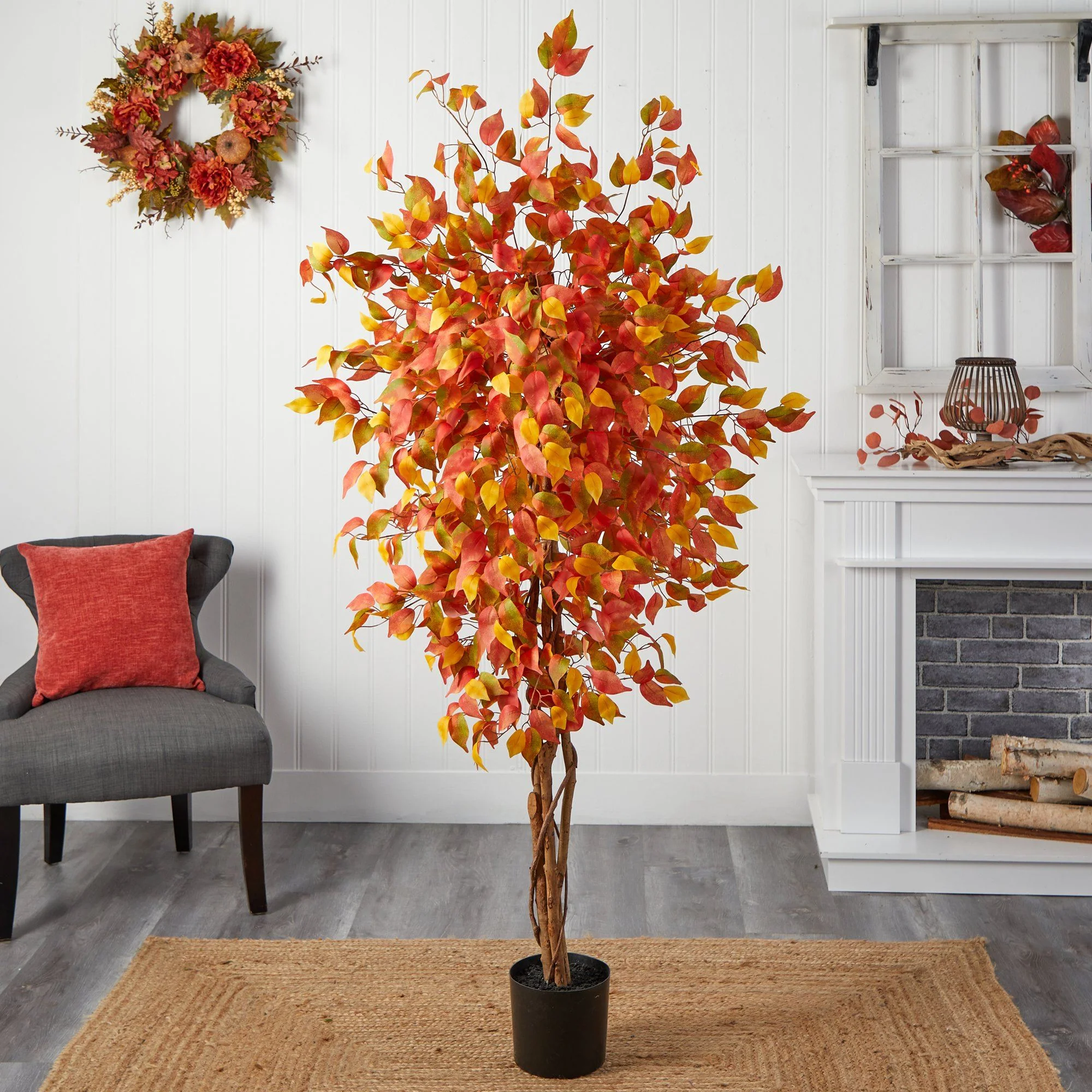 6’ Autumn Ficus Artificial Fall Tree - Image 3