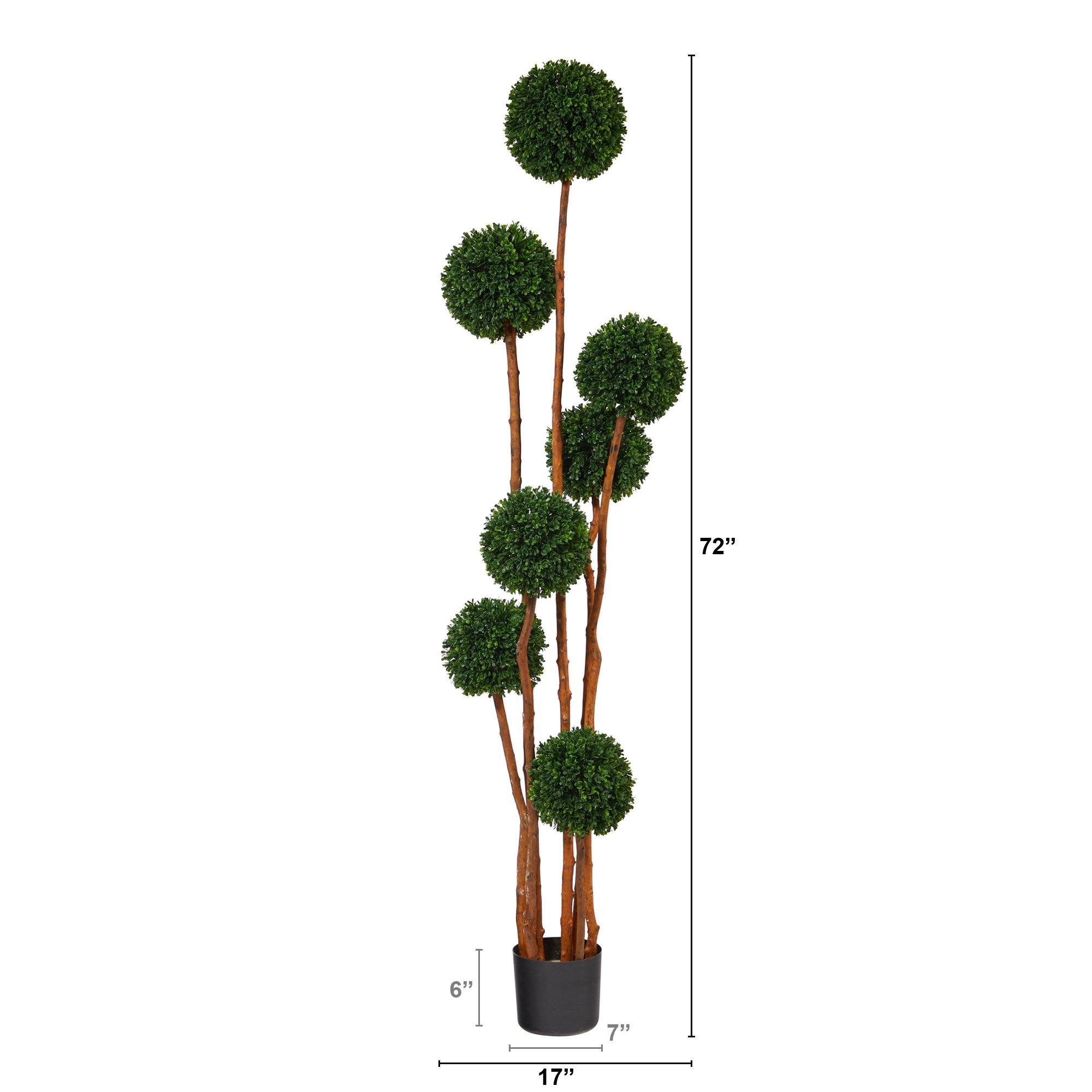 6’ Boxwood Ball Topiary Artificial Tree with Natural Trunk UV Resistant (Indoor/Outdoor) - Image 2