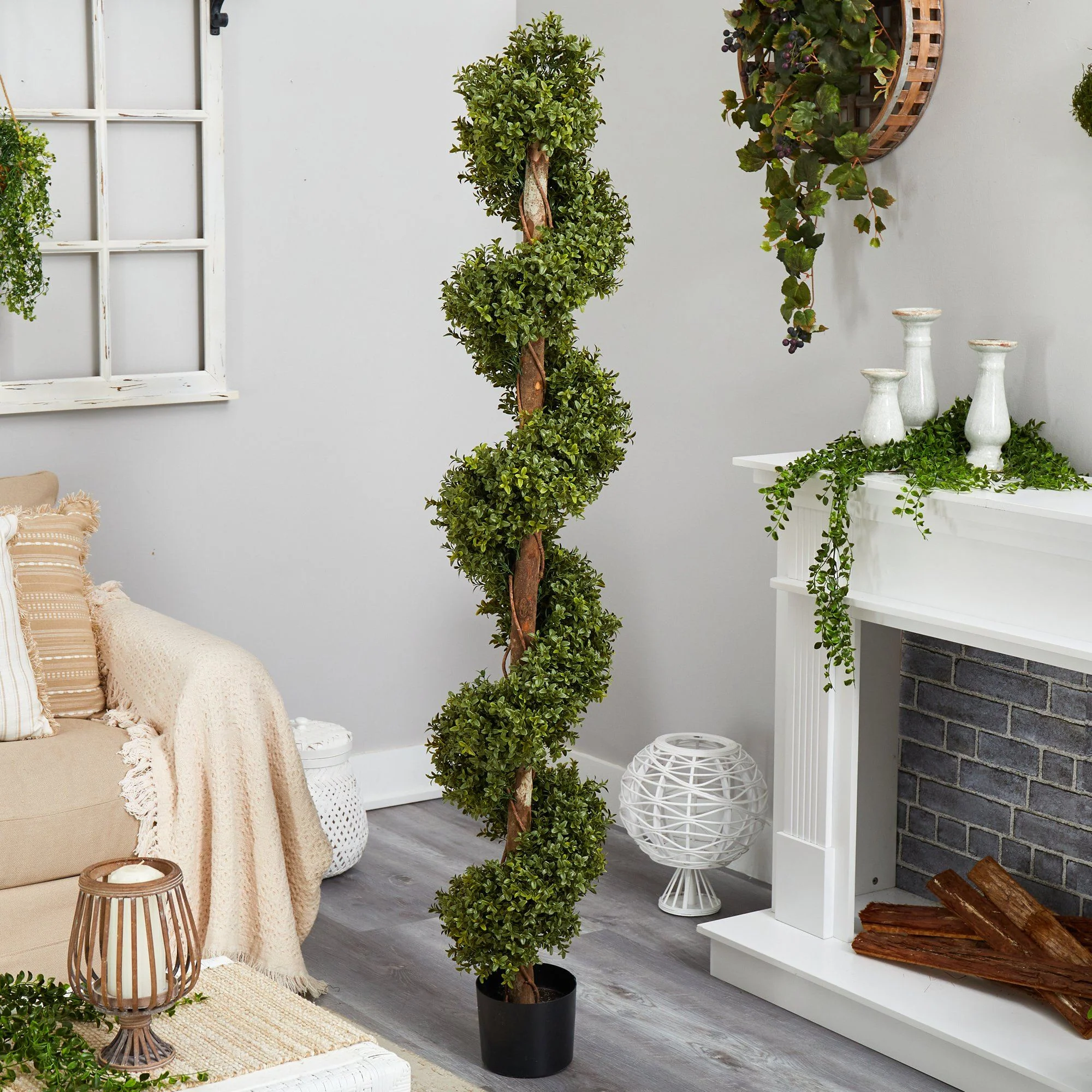 6’ Boxwood Topiary Spiral Artificial Tree (Indoor/Outdoor) - Image 3