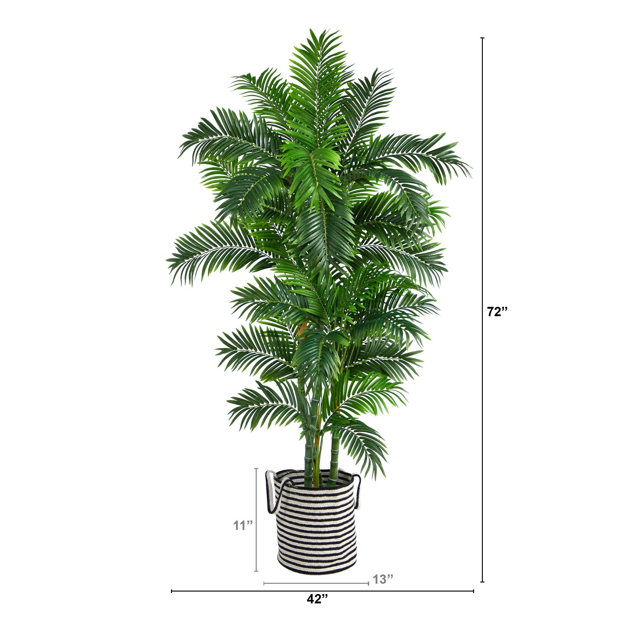 6’ Curvy Parlor Artificial Palm Tree in Handmade Black and White Natural Jute and Cotton Planter - Image 2