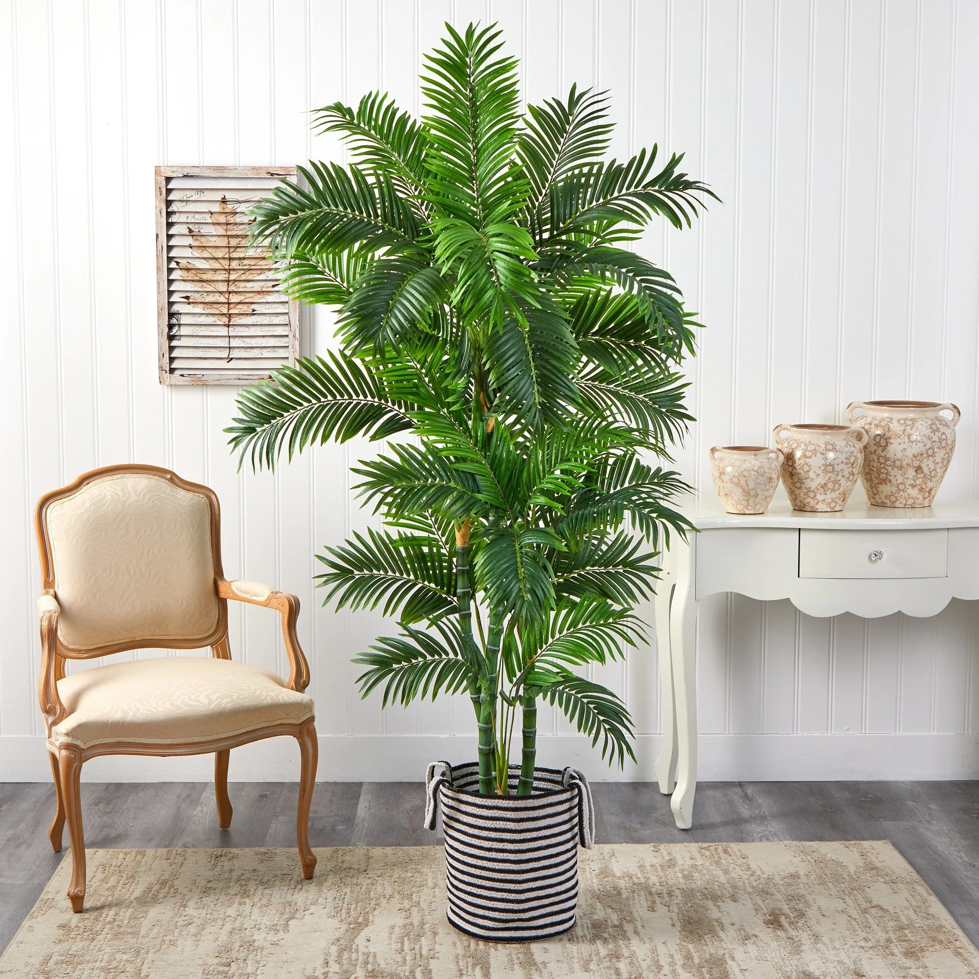 6’ Curvy Parlor Artificial Palm Tree in Handmade Black and White Natural Jute and Cotton Planter - Image 3