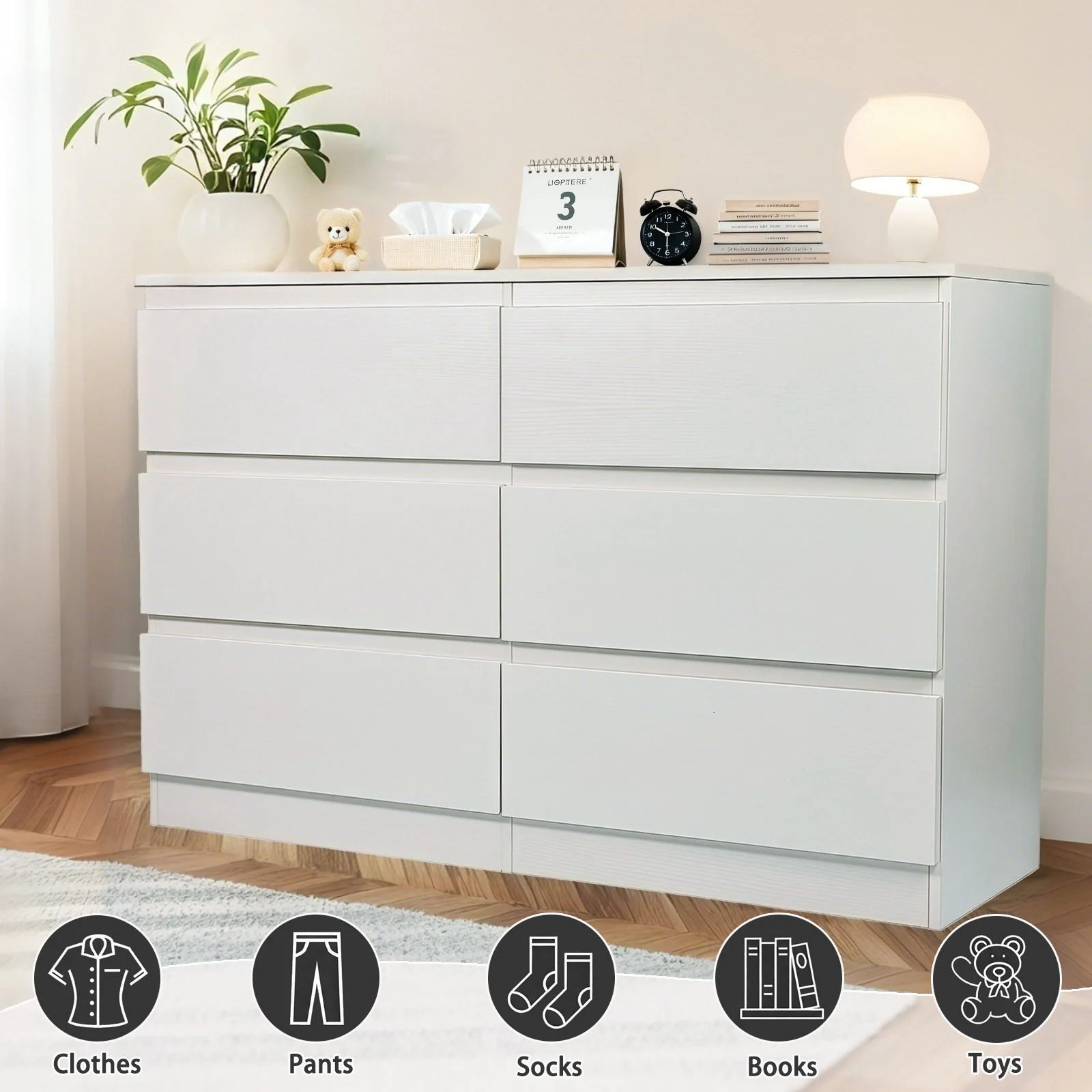 6 Drawer Dresser With Spacious Countertop And Concealed Handles - Image 8