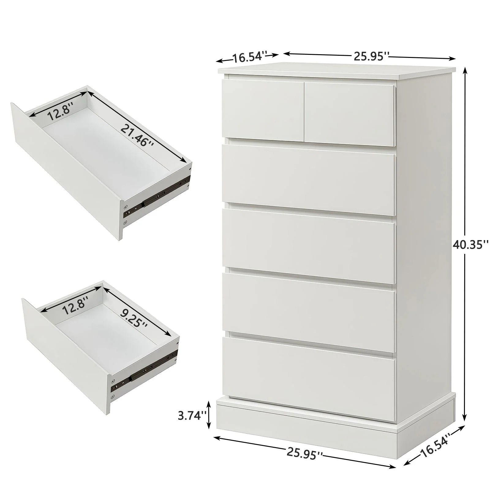 6 Drawer Tall Dresser With Concealed Handles, Vertical Storage Cabinet For Bedroom - White - Image 2