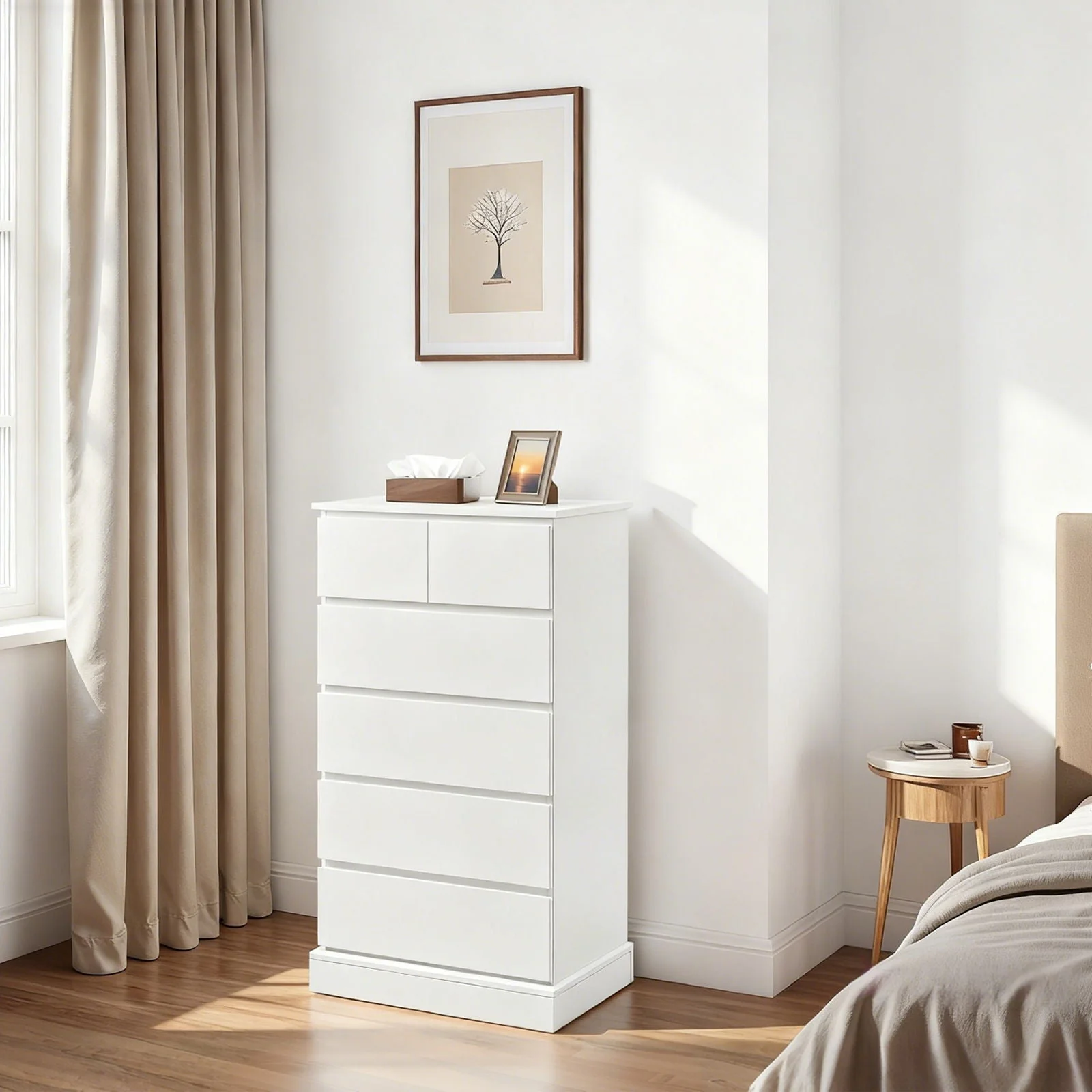 6 Drawer Tall Dresser With Concealed Handles, Vertical Storage Cabinet For Bedroom - White - Image 3