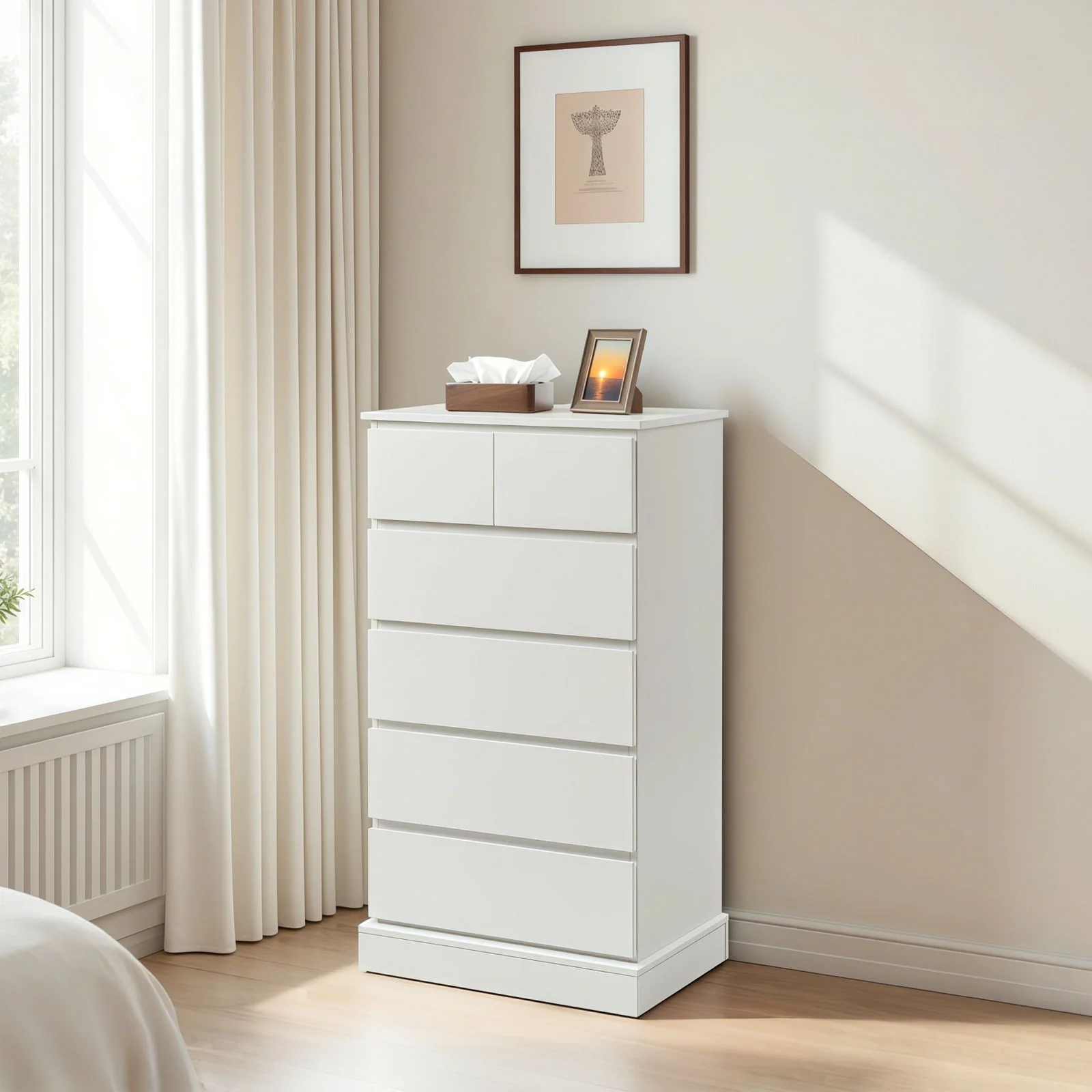 6 Drawer Tall Dresser With Concealed Handles, Vertical Storage Cabinet For Bedroom - White - Image 4