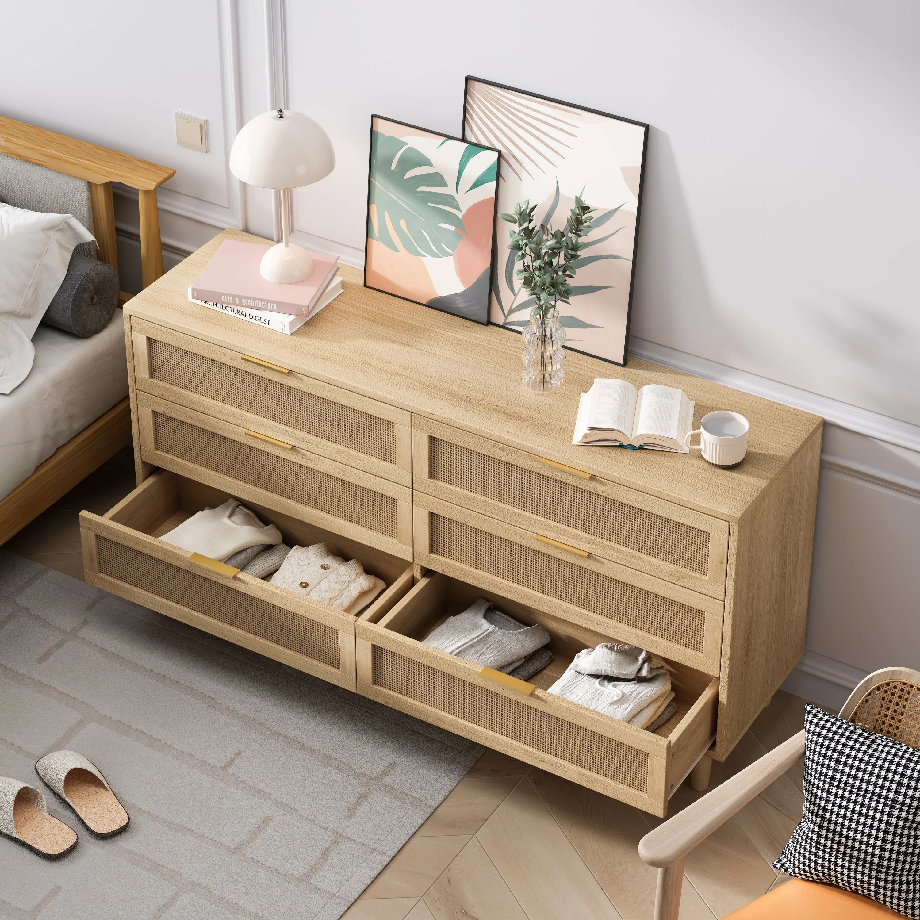 6-Drawers Rattan Storage Cabinet Natural - Image 2