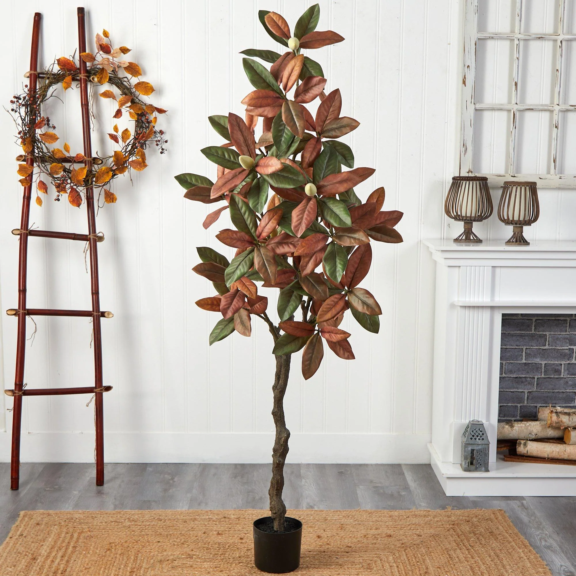 6’ Fall Magnolia Artificial Tree - Image 4