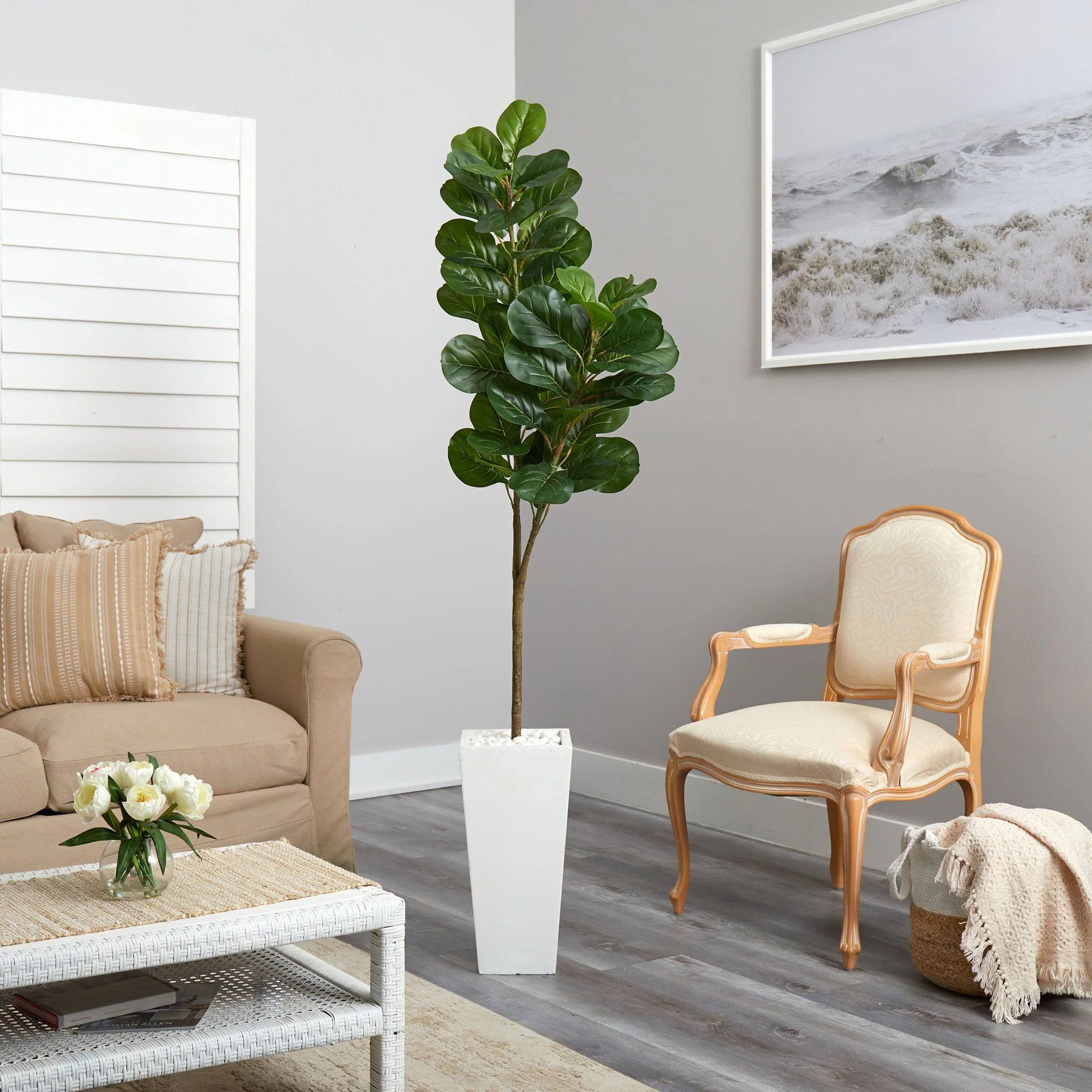 6’ Fiddle leaf Fig Artificial Tree in Tall White Planter - Image 4