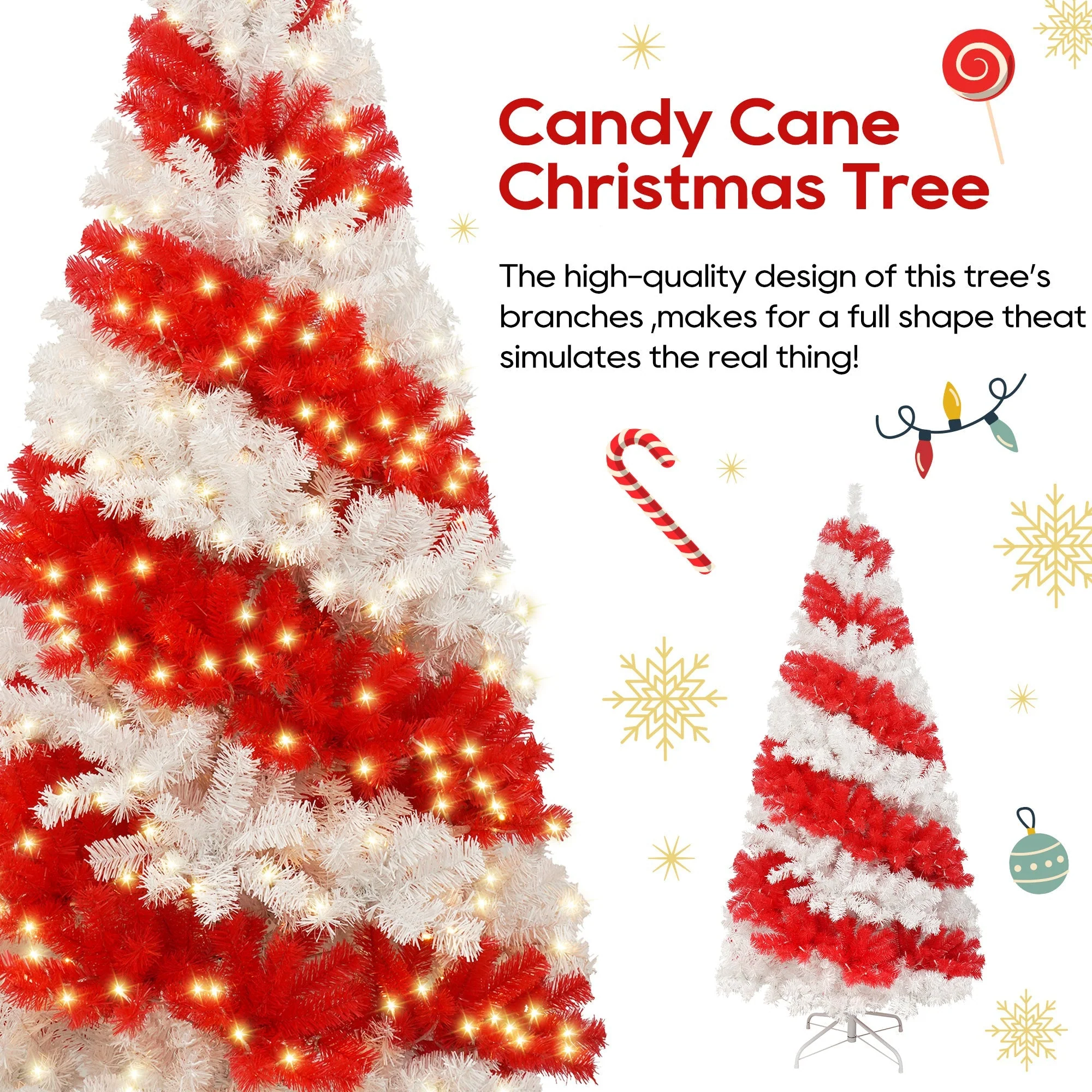 6-Foot Candy Cane Christmas Tree with 300 LED Lights - Image 4
