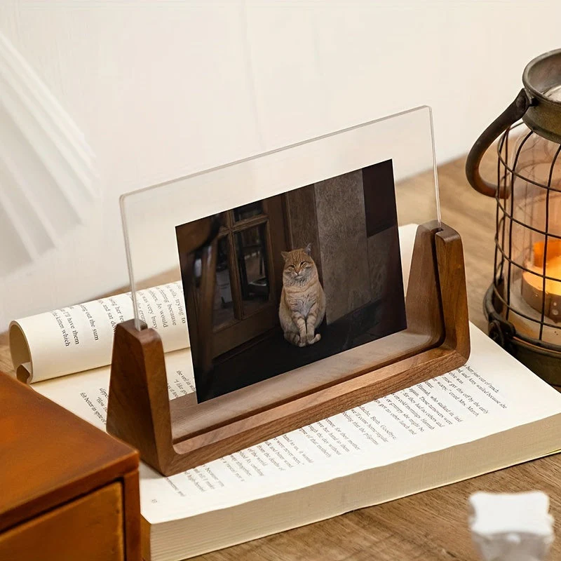 6 Inch Acrylic Photo Frame U Shaped Wood Desktop Picture Frame - Image 2