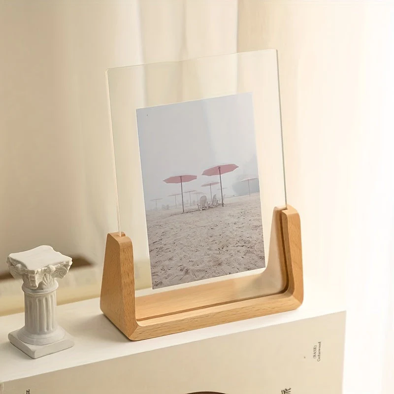 6 Inch Acrylic Photo Frame U Shaped Wood Desktop Picture Frame - Image 3