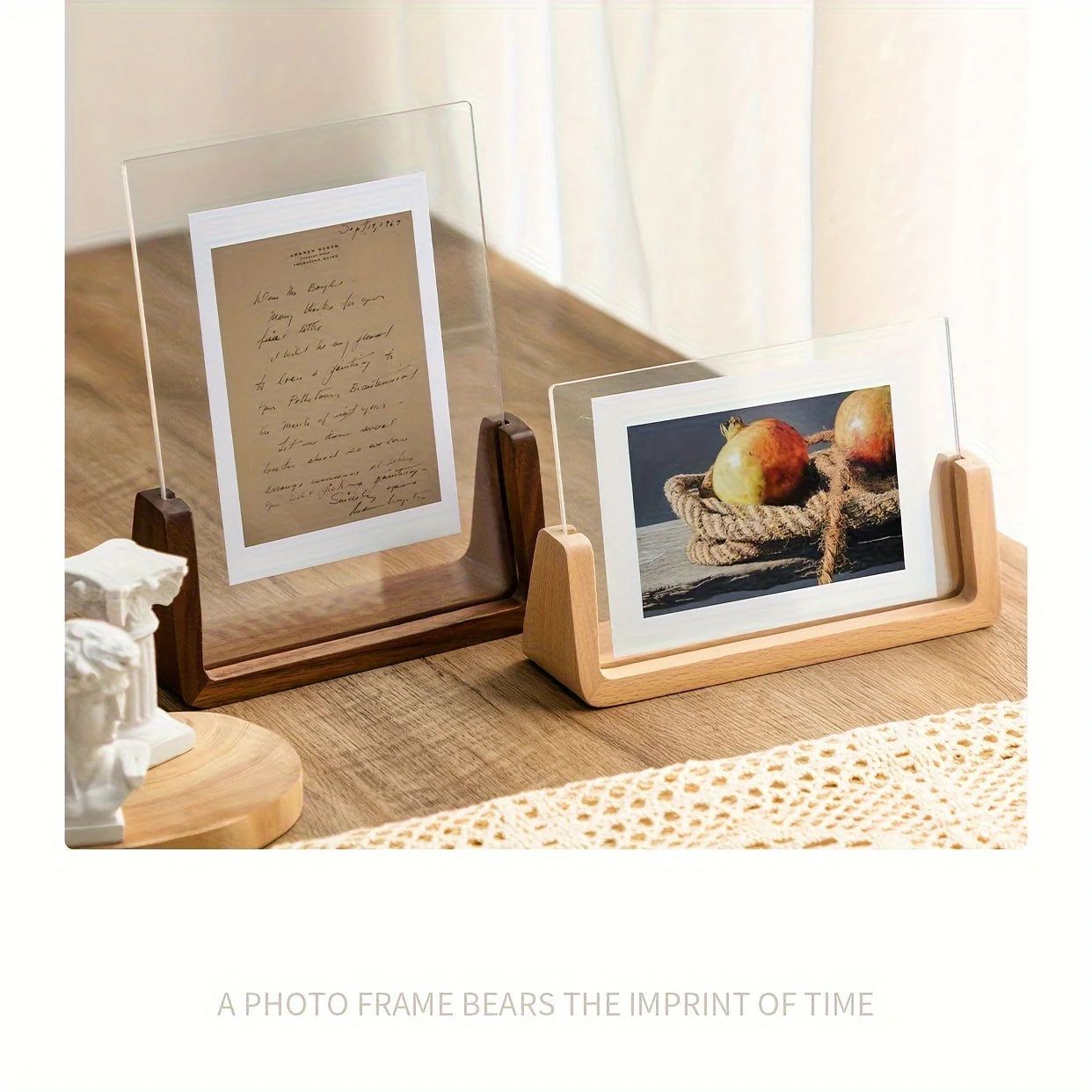 6 Inch Acrylic Photo Frame U Shaped Wood Desktop Picture Frame - Image 4
