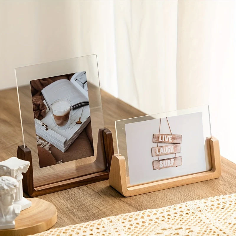 6 Inch Acrylic Photo Frame U Shaped Wood Desktop Picture Frame - Image 5
