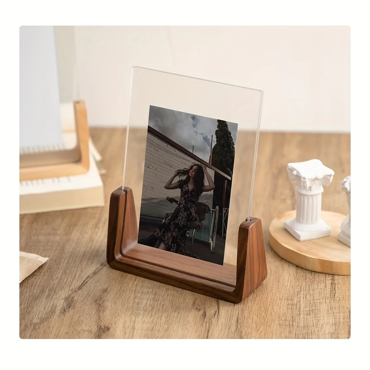 6 Inch Acrylic Photo Frame U Shaped Wood Desktop Picture Frame - Image 9