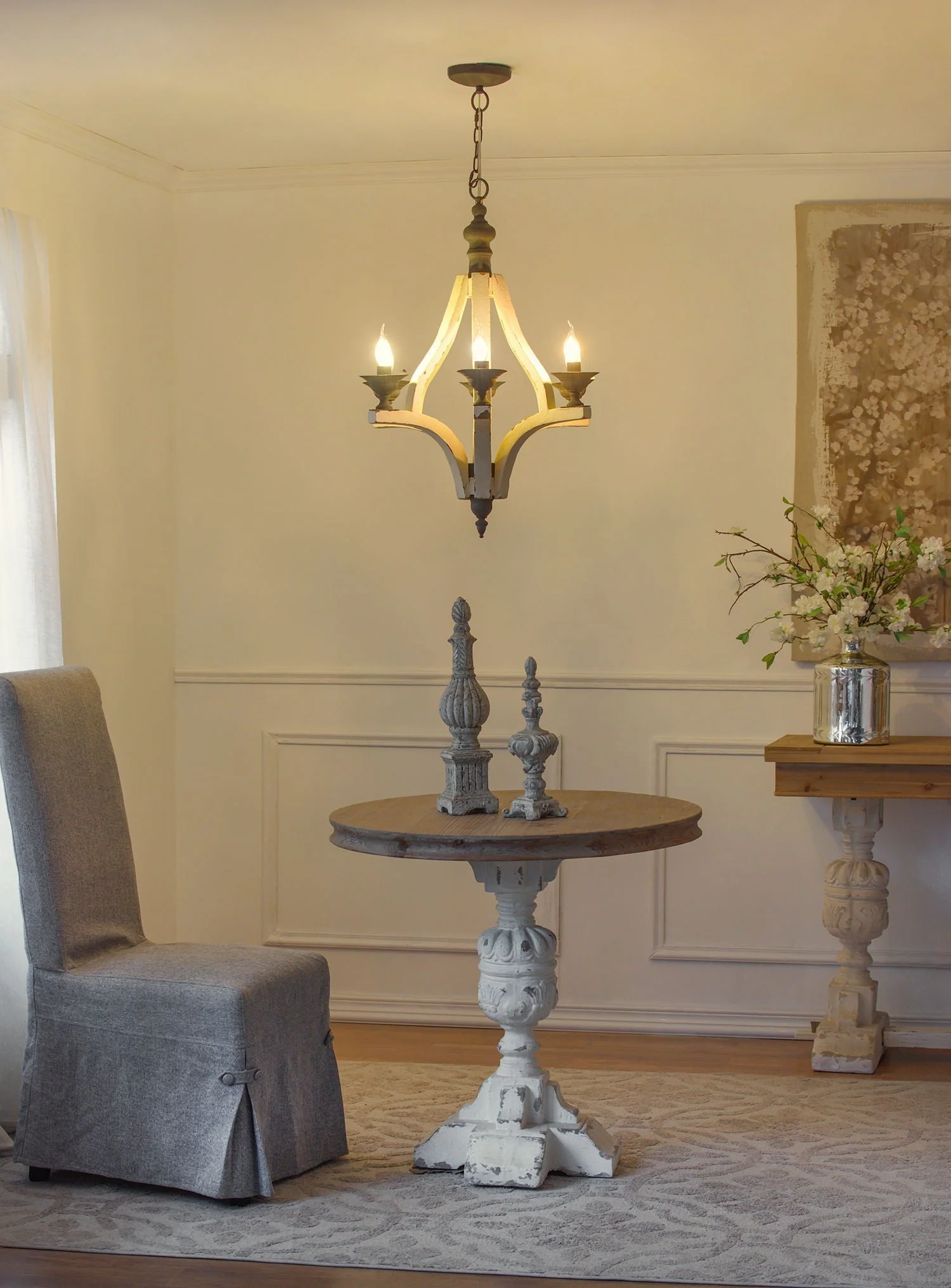 6 Light Wood Chandelier with Adjustable Chain - Cream - Image 10
