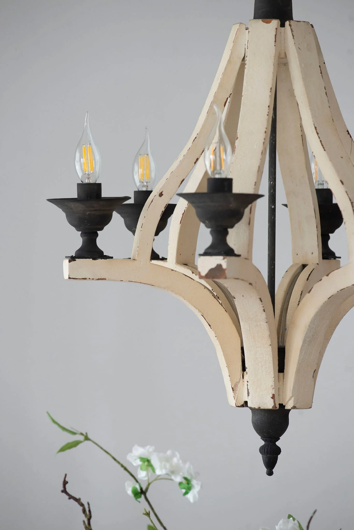 6 Light Wood Chandelier with Adjustable Chain - Cream - Image 4