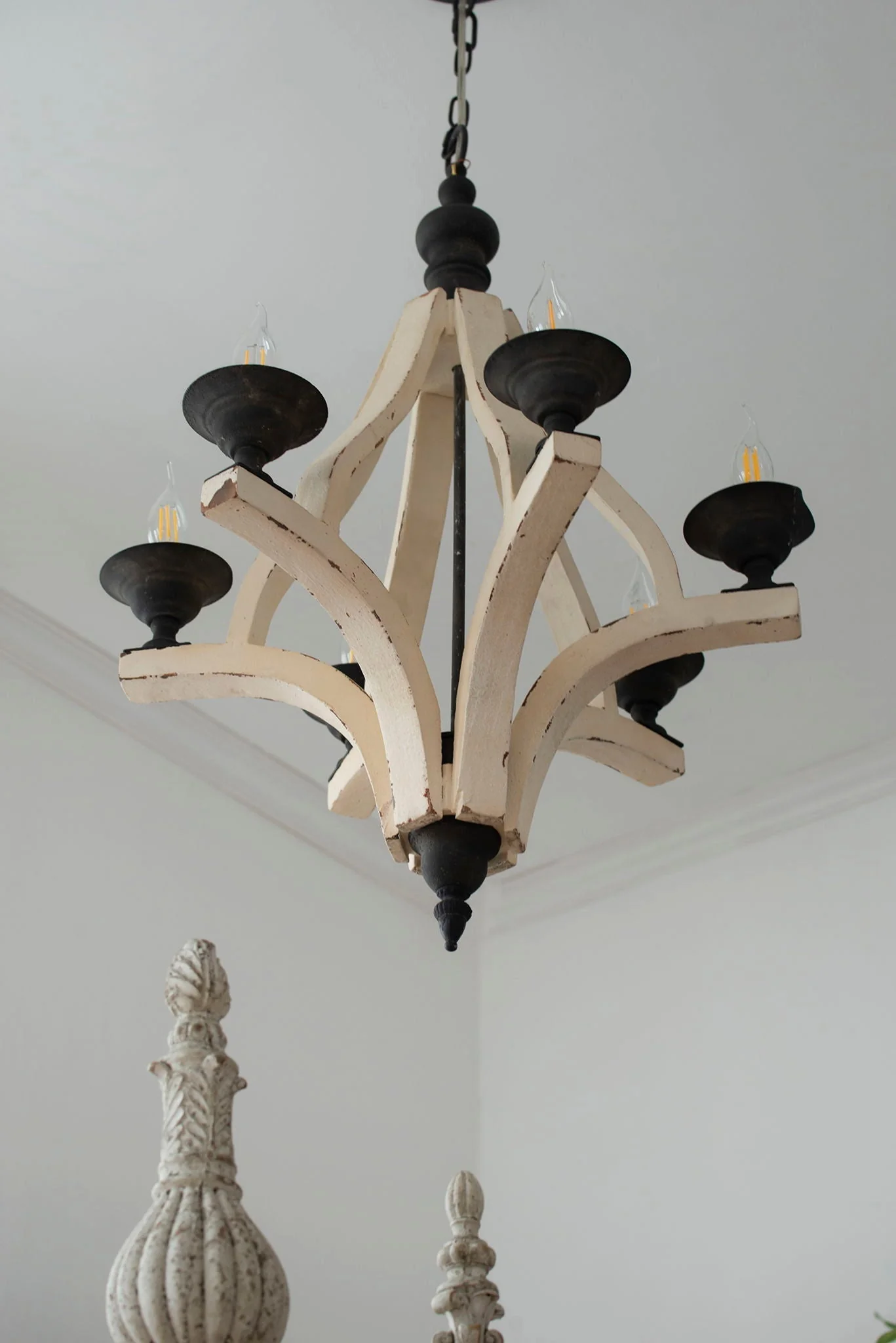 6 Light Wood Chandelier with Adjustable Chain - Cream - Image 6