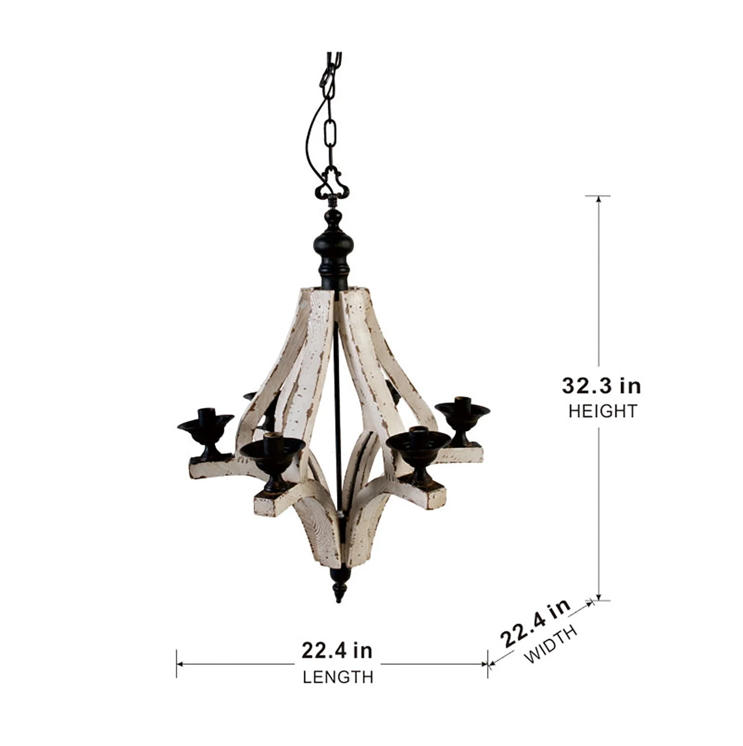 6 Light Wood Chandelier with Adjustable Chain - Cream - Image 8