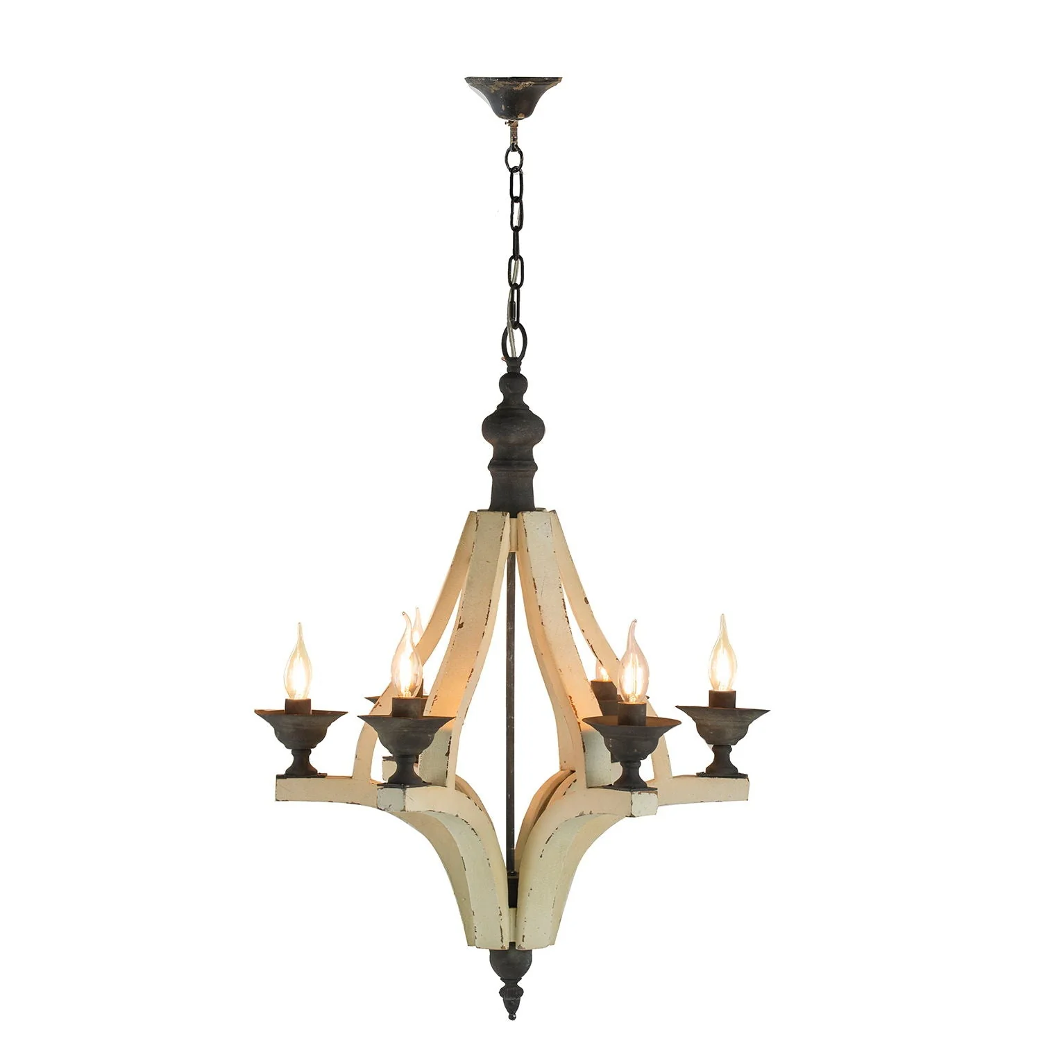 6 Light Wood Chandelier with Adjustable Chain - Cream - Image 9