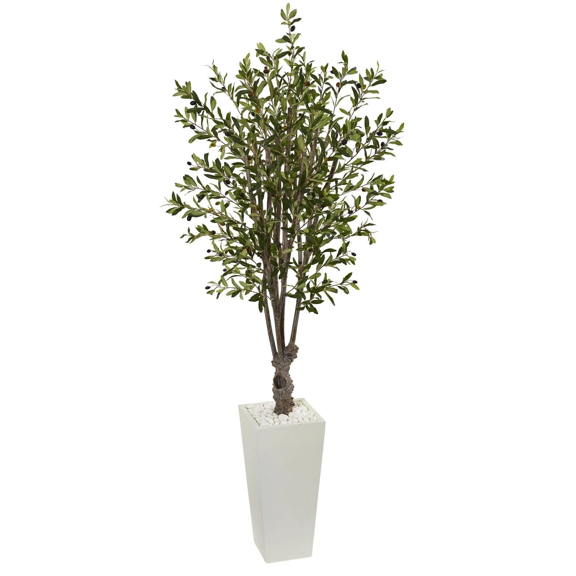 6' Olive Artificial Tree in White Tower Planter - Image 3
