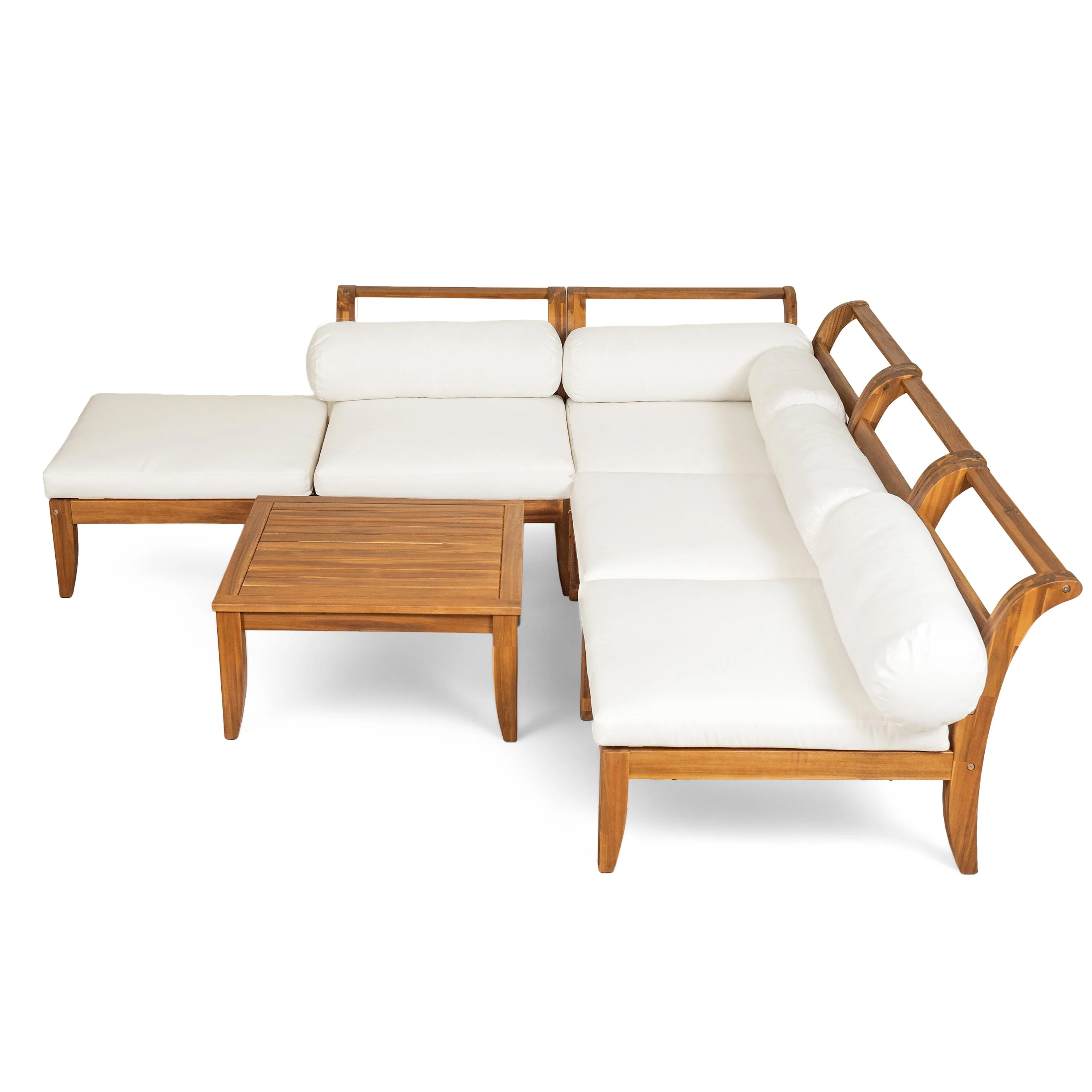 6 Piece Acacia Wood Outdoor Modular Sectional with Daybed and Tea Table - Image 10
