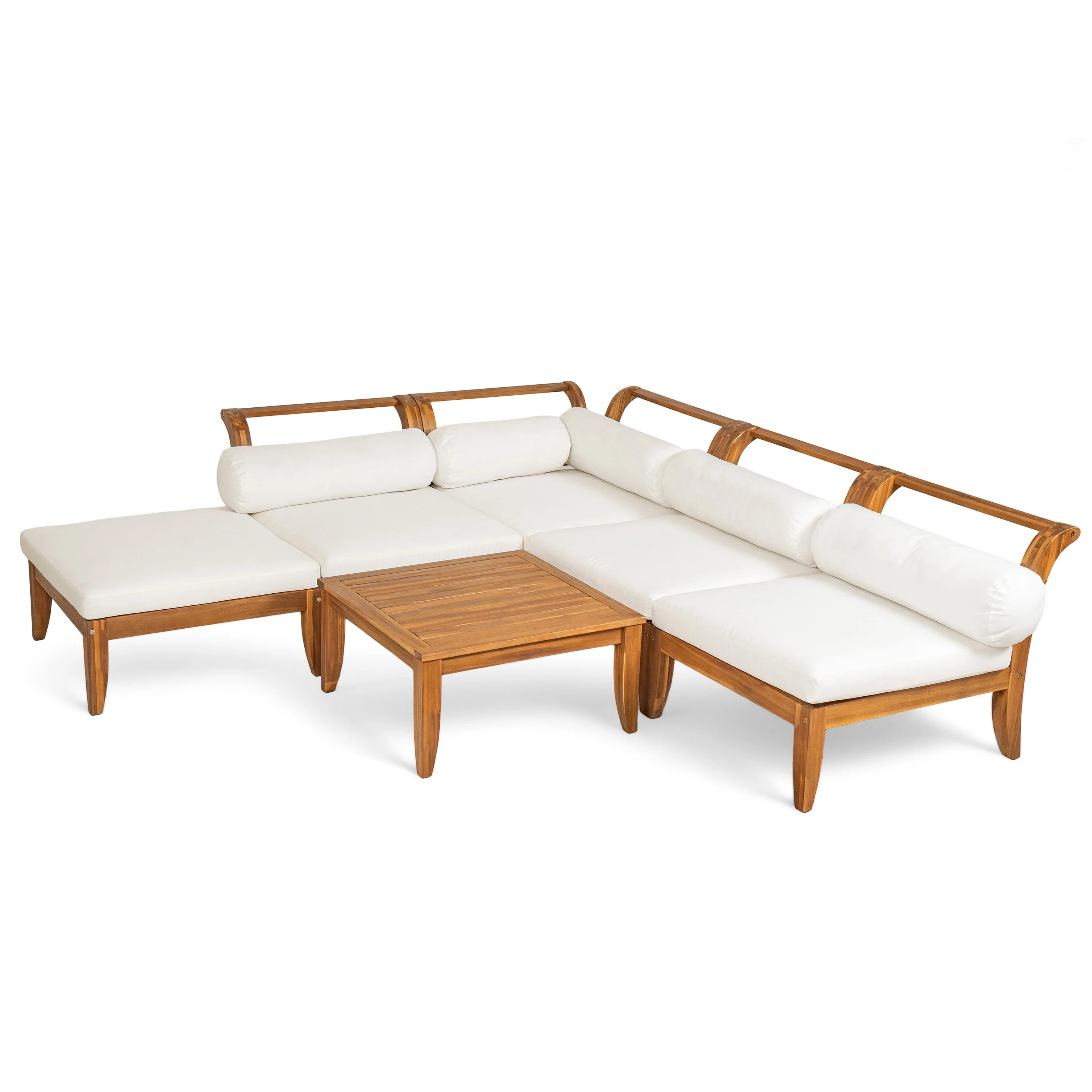 6 Piece Acacia Wood Outdoor Modular Sectional with Daybed and Tea Table - Image 11