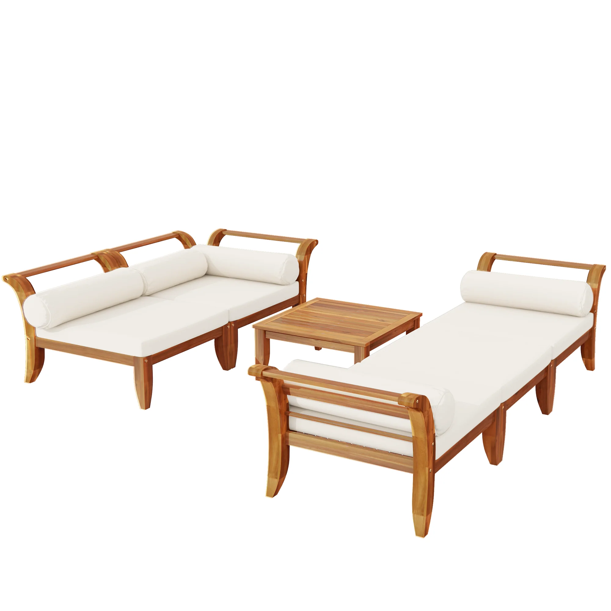 6 Piece Acacia Wood Outdoor Modular Sectional with Daybed and Tea Table - Image 12
