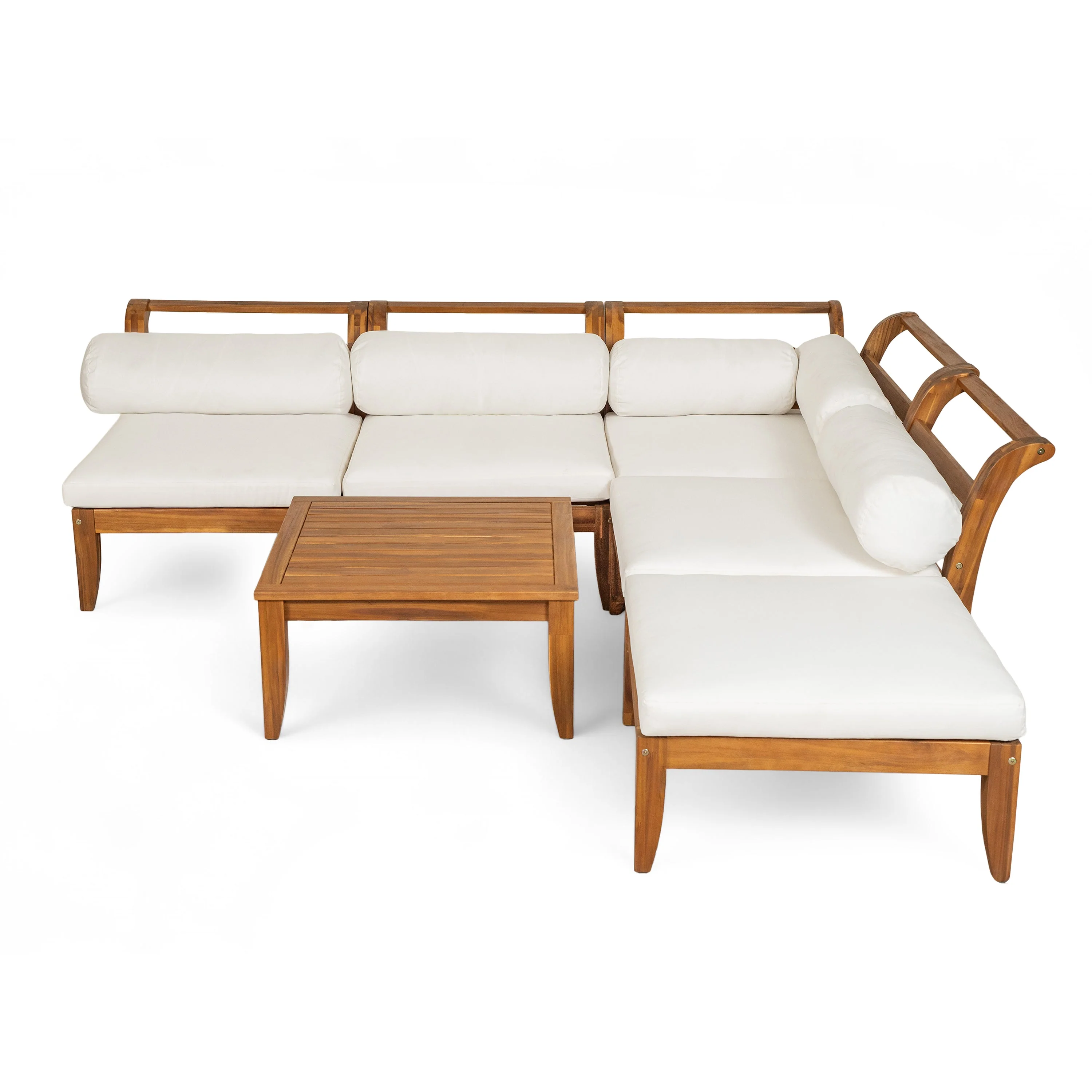 6 Piece Acacia Wood Outdoor Modular Sectional with Daybed and Tea Table - Image 9