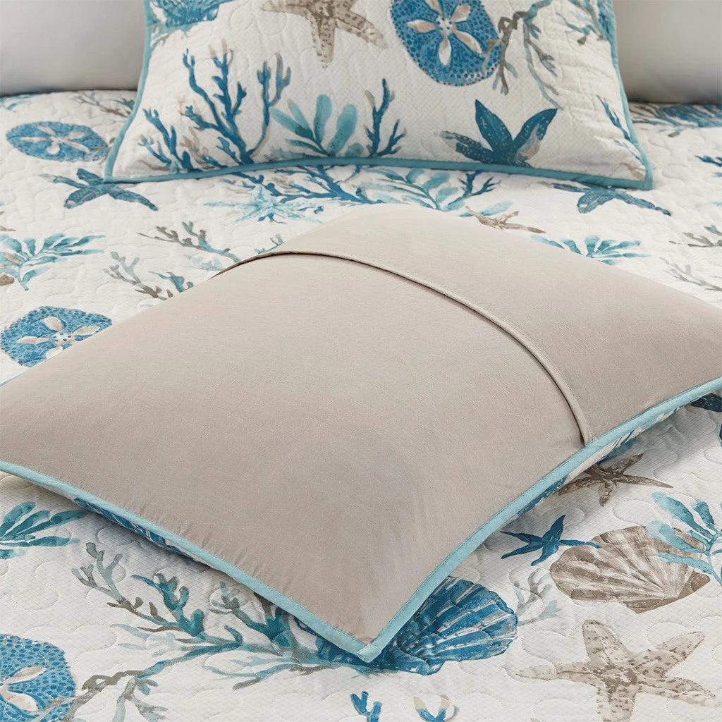 6 Piece Cotton Sateen Quilt Set with Throw Pillows Aqua King/Cal King - Image 10