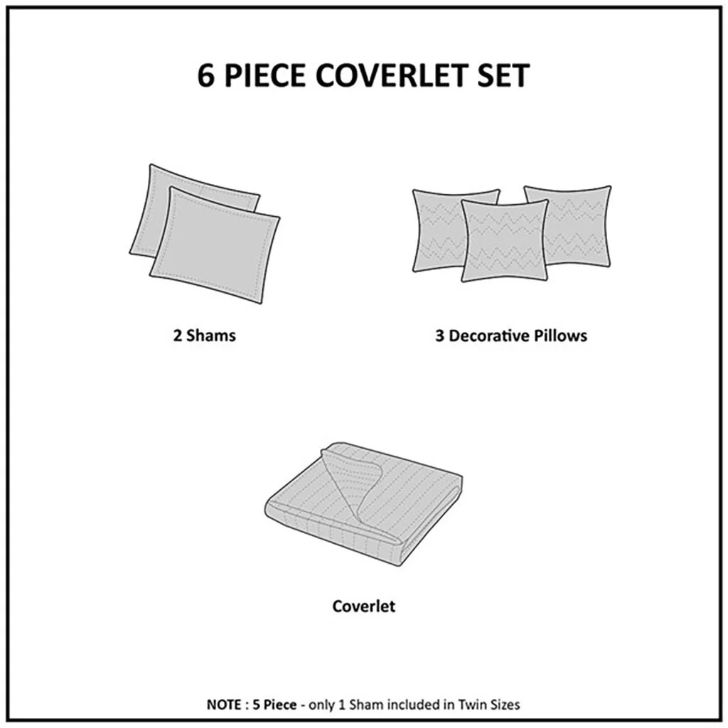 6 Piece Cotton Sateen Quilt Set with Throw Pillows Aqua King/Cal King - Image 11