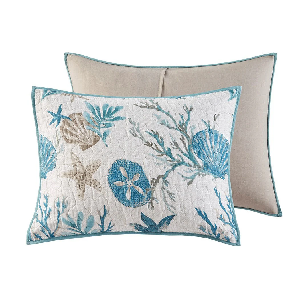 6 Piece Cotton Sateen Quilt Set with Throw Pillows Aqua King/Cal King - Image 13