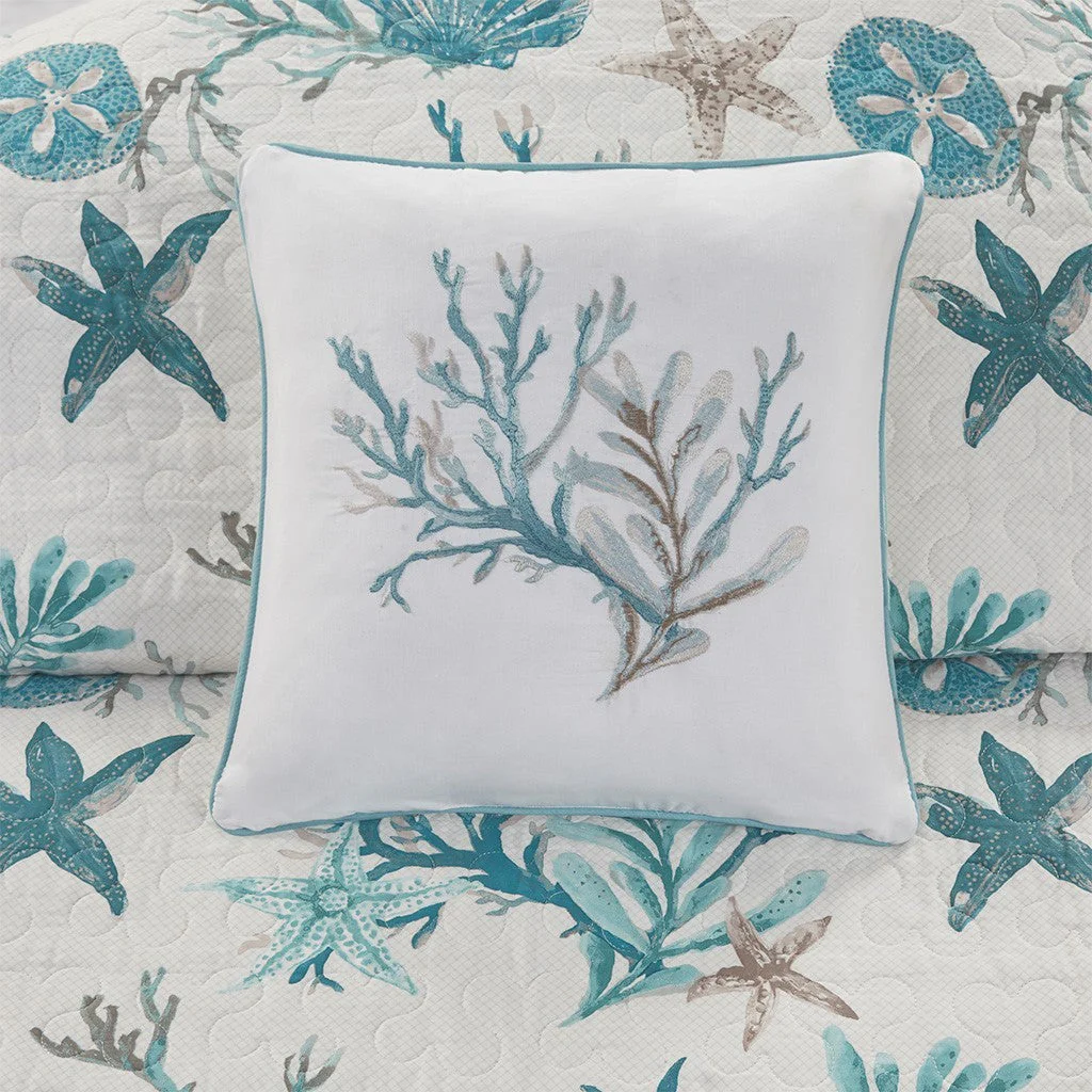 6 Piece Cotton Sateen Quilt Set with Throw Pillows Aqua King/Cal King - Image 3