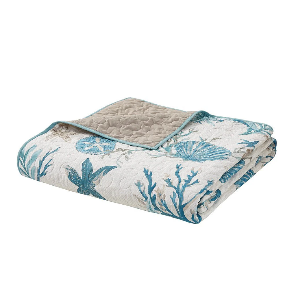 6 Piece Cotton Sateen Quilt Set with Throw Pillows Aqua King/Cal King - Image 4