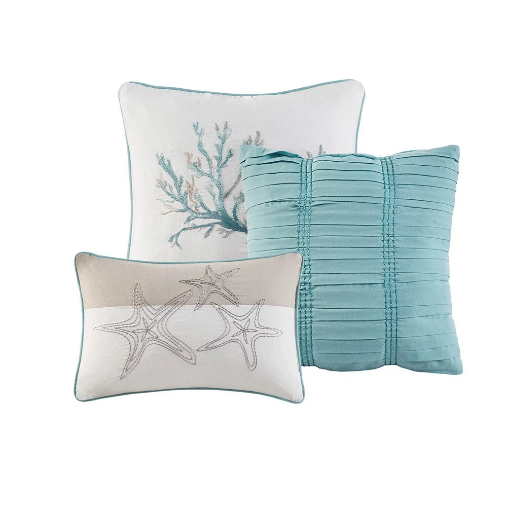 6 Piece Cotton Sateen Quilt Set with Throw Pillows Aqua King/Cal King - Image 7