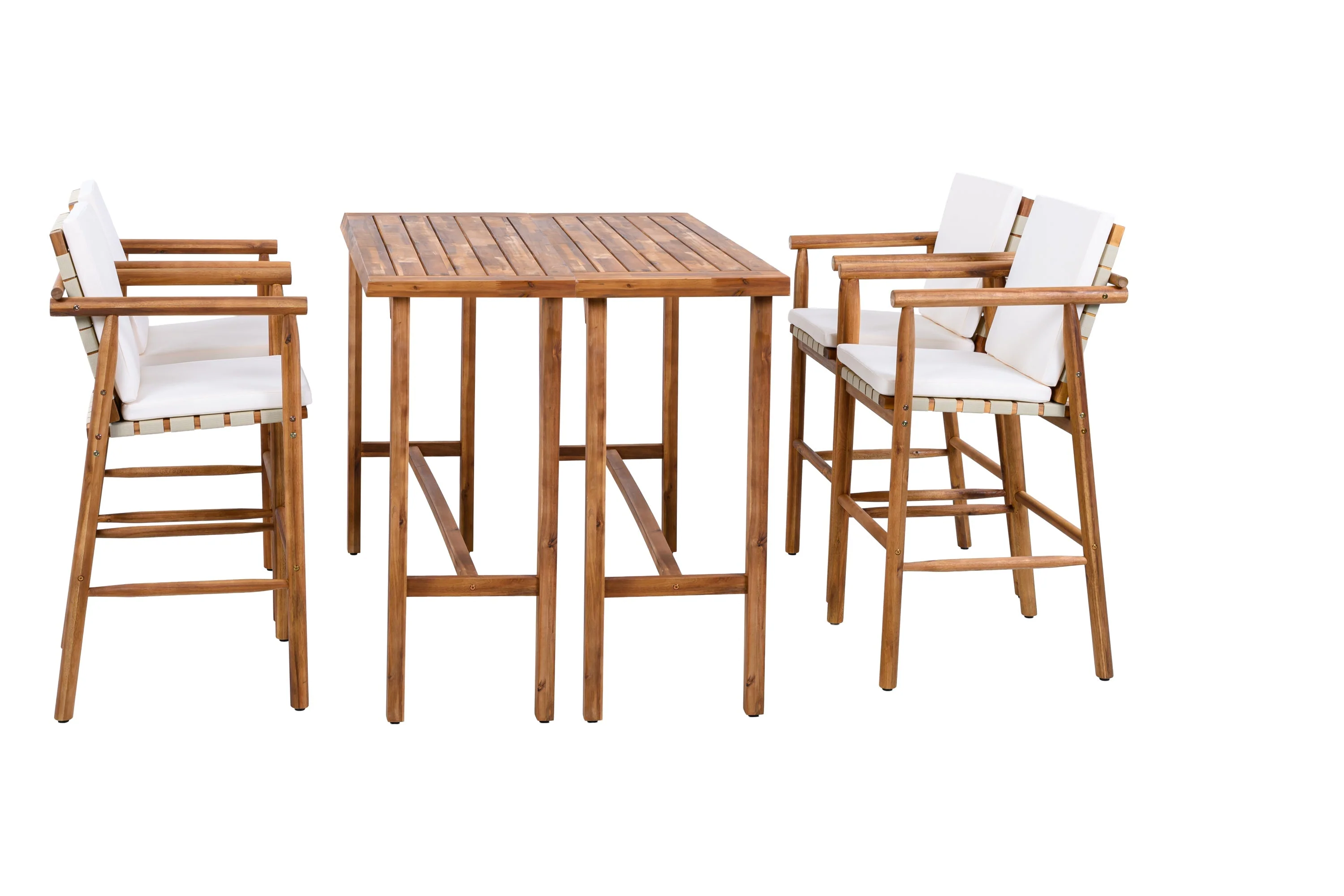 6 Piece Outdoor Bar Set with Acacia Wood Table & Cushioned Stools - Image 13