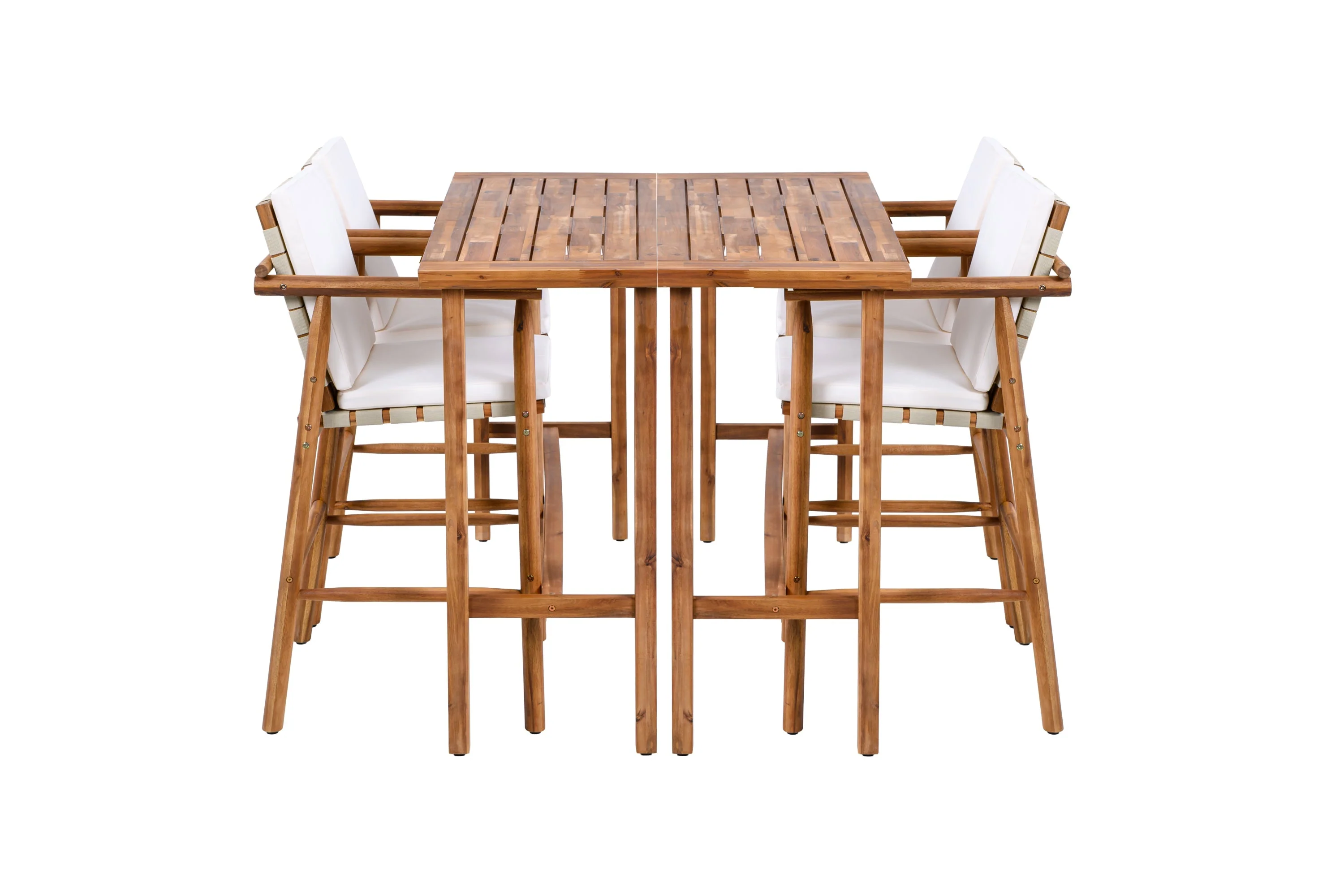 6 Piece Outdoor Bar Set with Acacia Wood Table & Cushioned Stools - Image 14