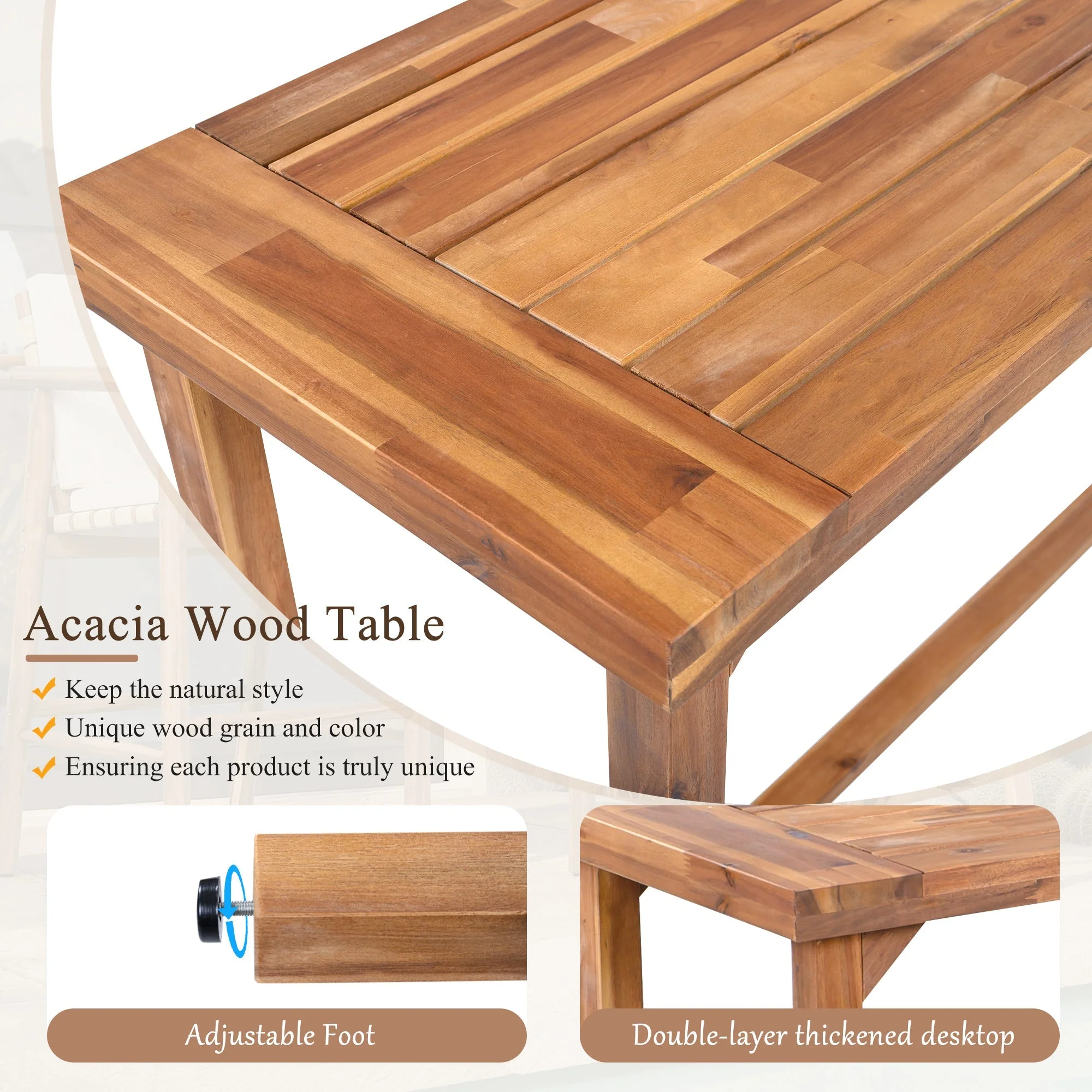 6 Piece Outdoor Bar Set with Acacia Wood Table & Cushioned Stools - Image 4